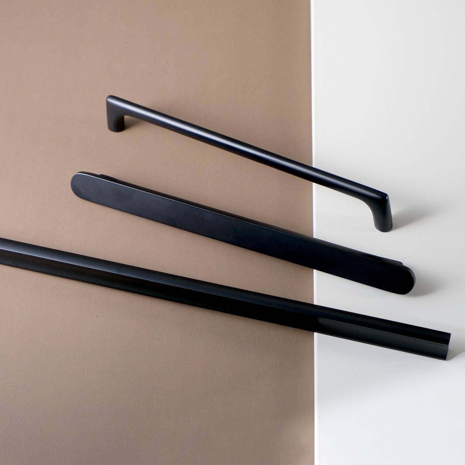 Matte Black Solid Brass Cabinet Finger Pulls: Modern Minimalist Hardware