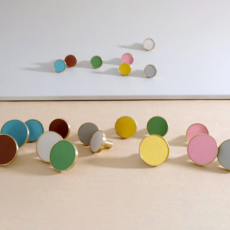 Colorful Leather Cabinet Knob - Solid Brass Accent - Boho Nursery Decor