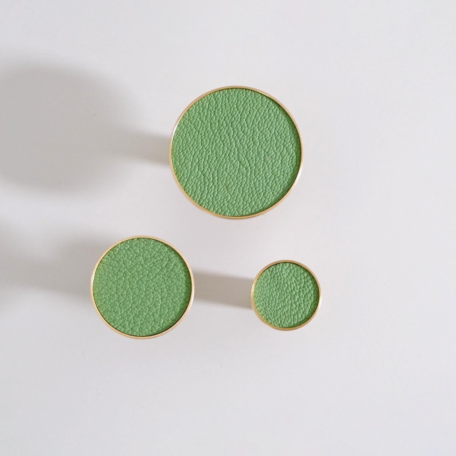 Colorful Leather Cabinet Knob - Solid Brass Accent - Boho Nursery Decor