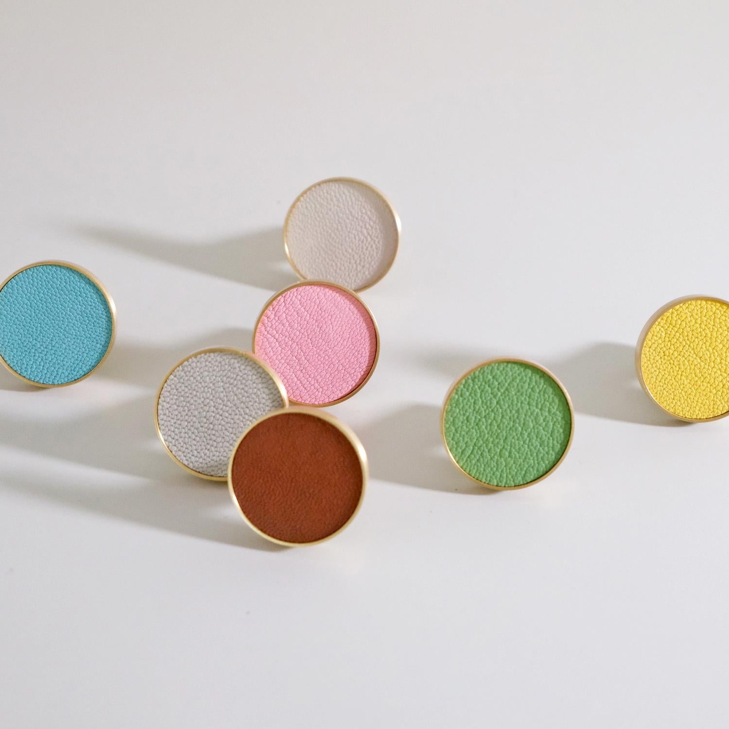 Colorful Leather Cabinet Knob - Solid Brass Accent - Boho Nursery Decor