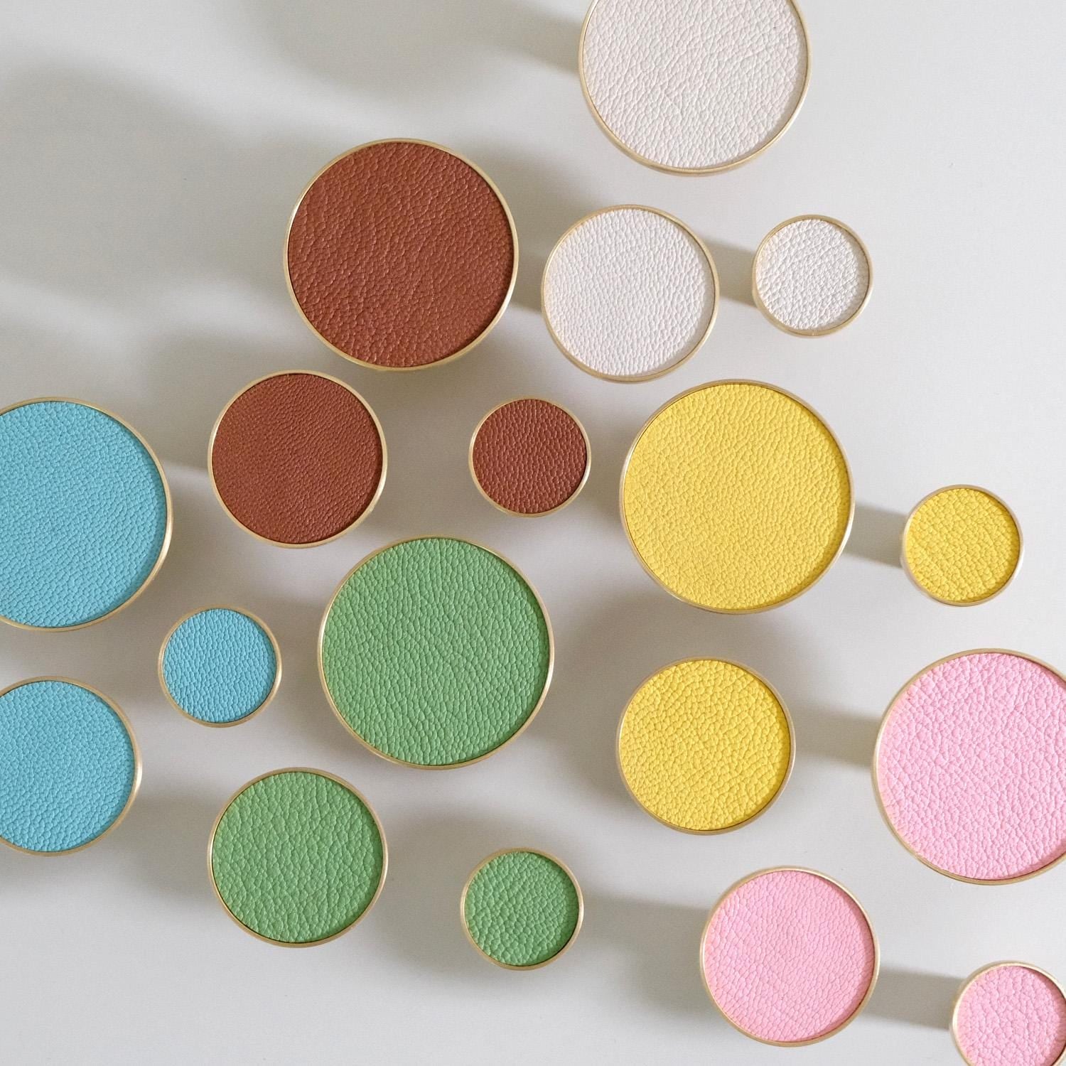 Colorful Leather Cabinet Knob - Solid Brass Accent - Boho Nursery Decor