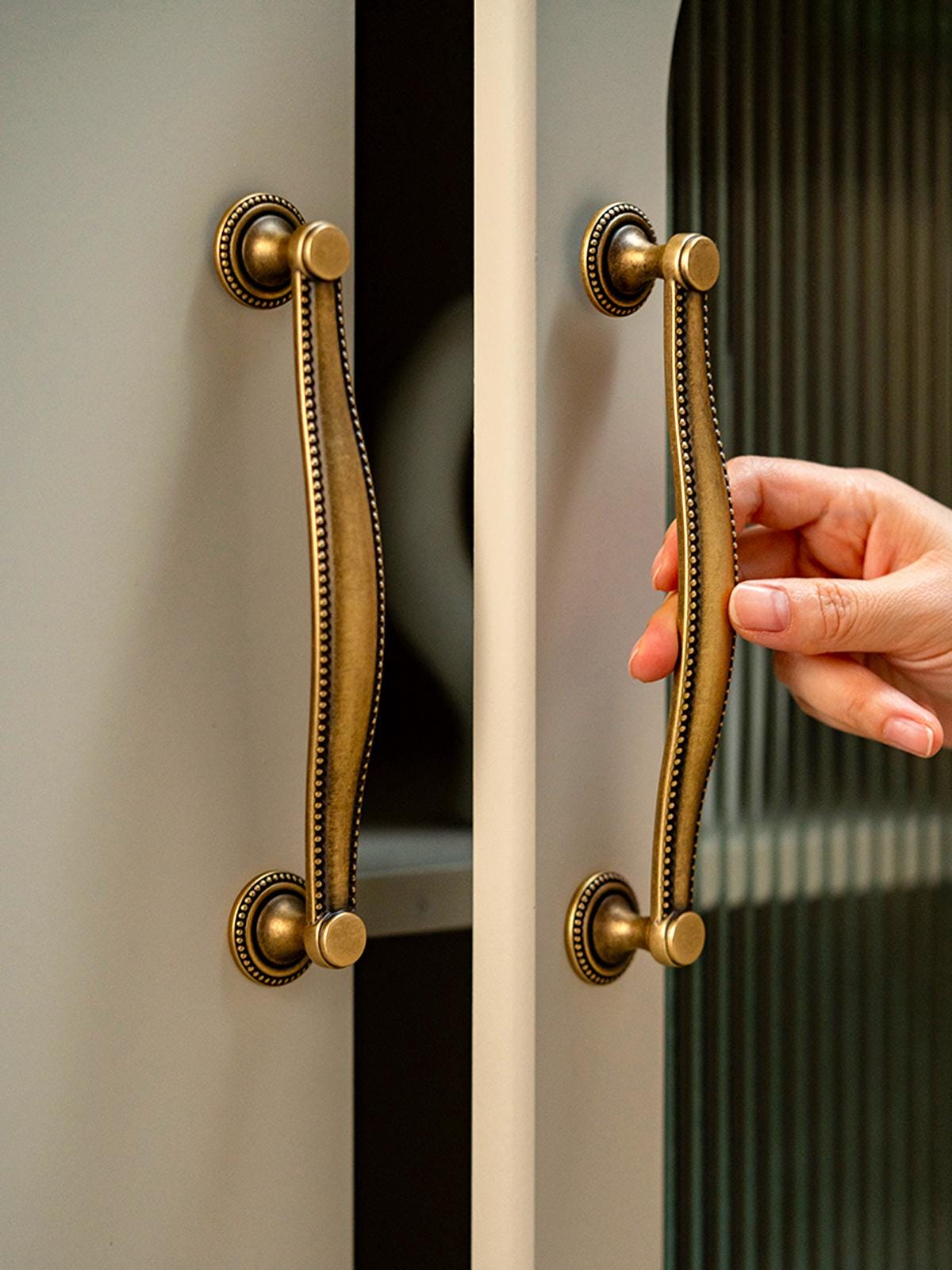 Curved Aged Brass Cabinet Pulls: Retro Kitchen Cabinet Hardware