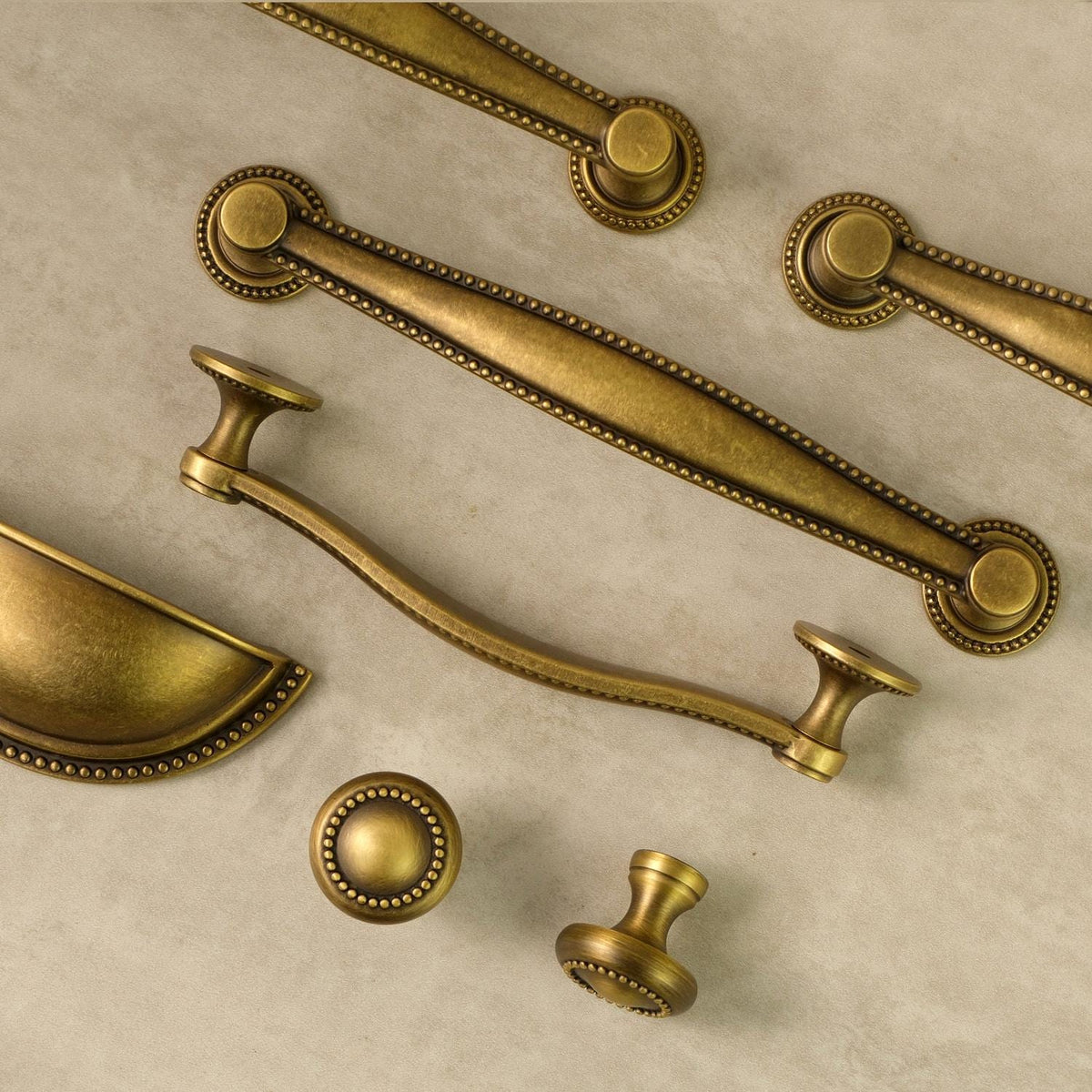 Curved Aged Brass Cabinet Pulls: Retro Kitchen Cabinet Hardware