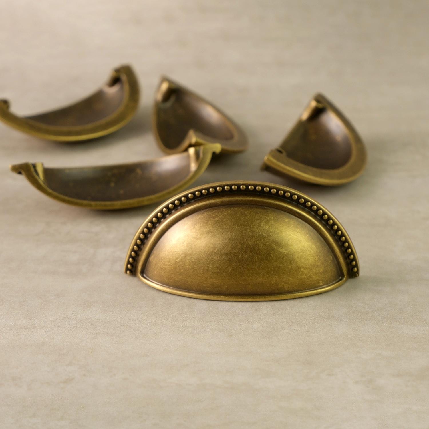 Beaded Antique Brass Cup Pull Handles: Retro Kitchen Drawer Hardware