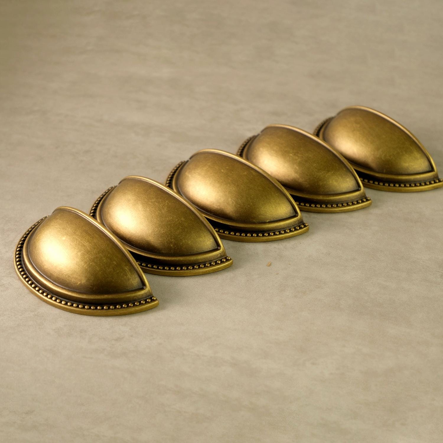 Beaded Antique Brass Cup Pull Handles: Retro Kitchen Drawer Hardware