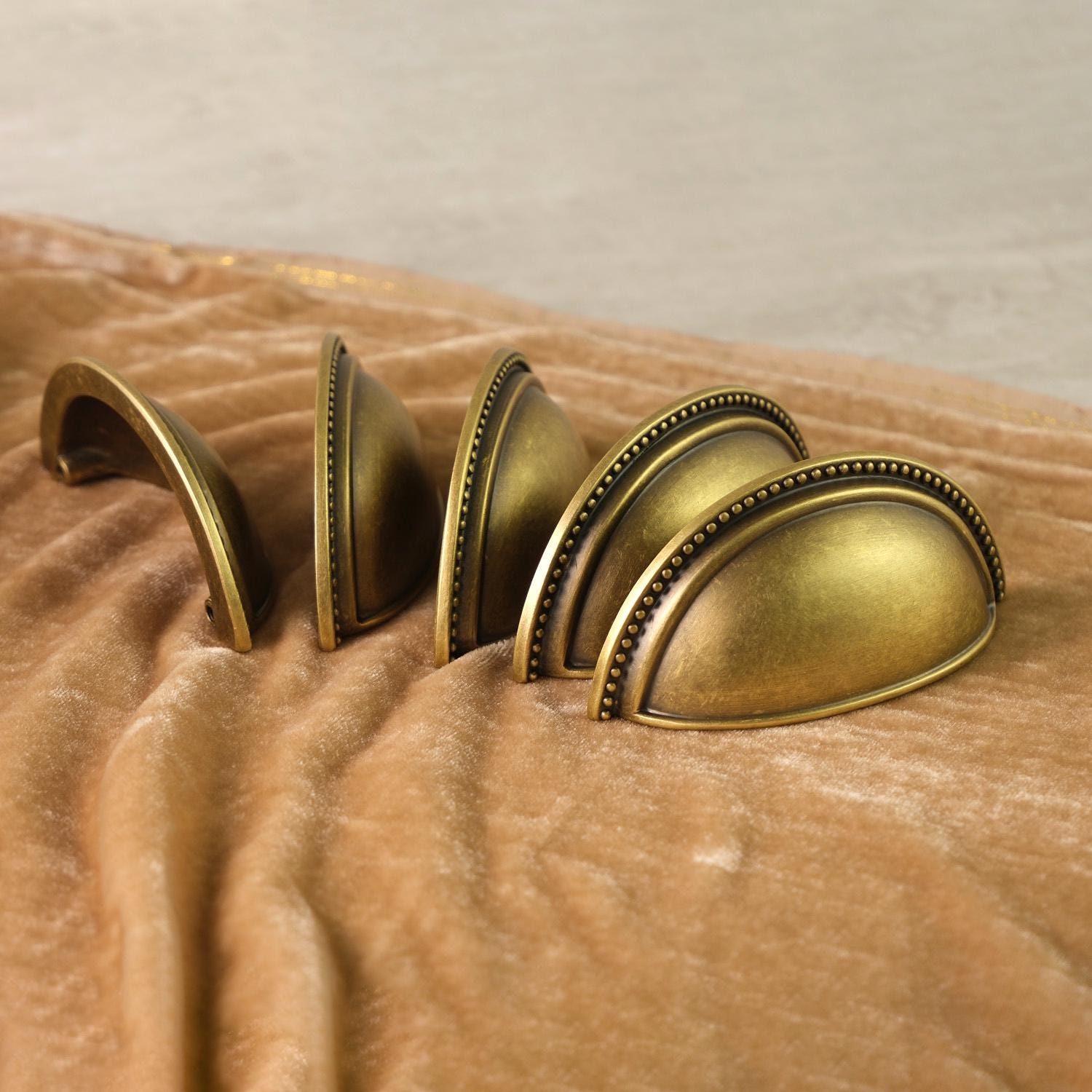 Curved Aged Brass Cabinet Pulls: Retro Kitchen Cabinet Hardware