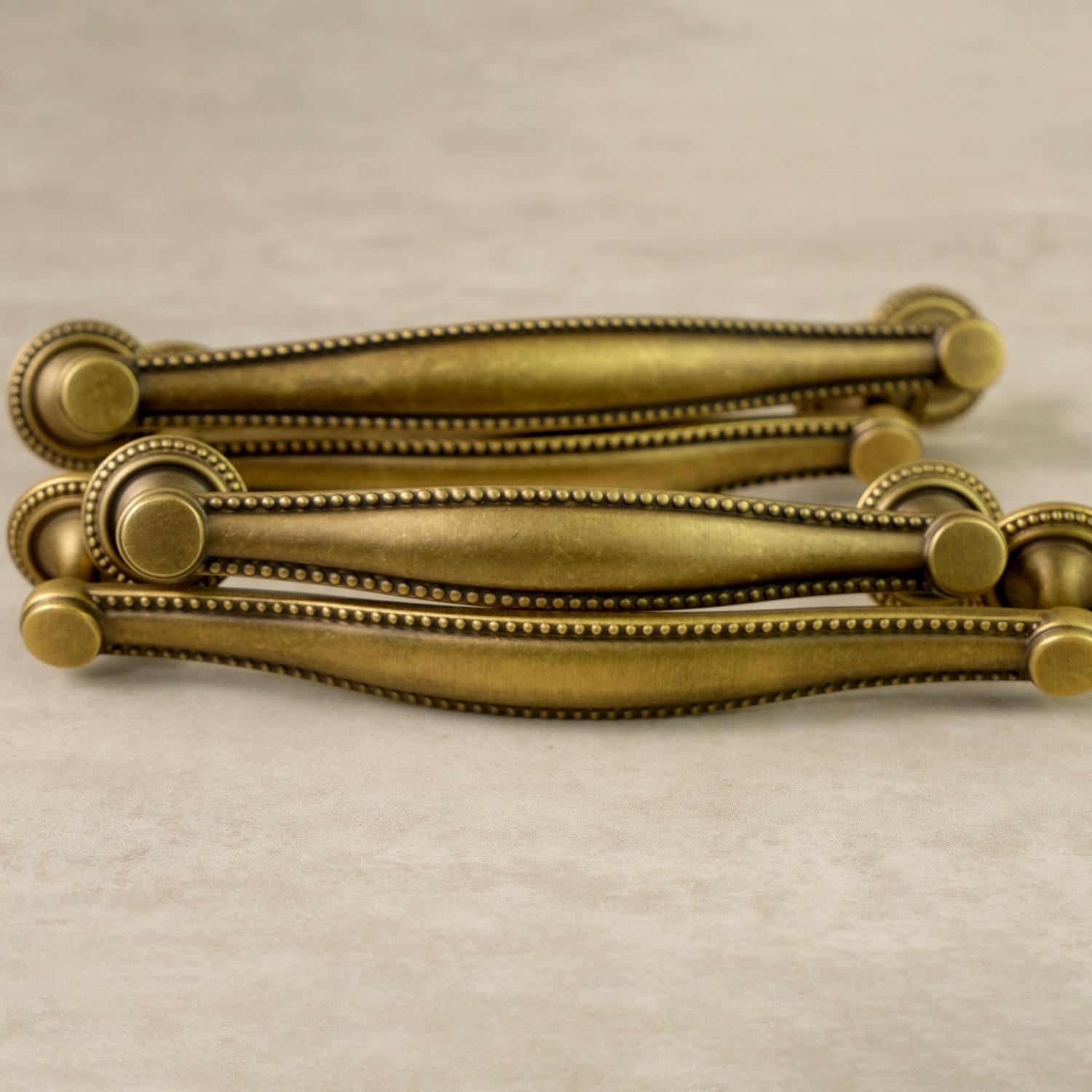 Curved Aged Brass Cabinet Pulls: Retro Kitchen Cabinet Hardware