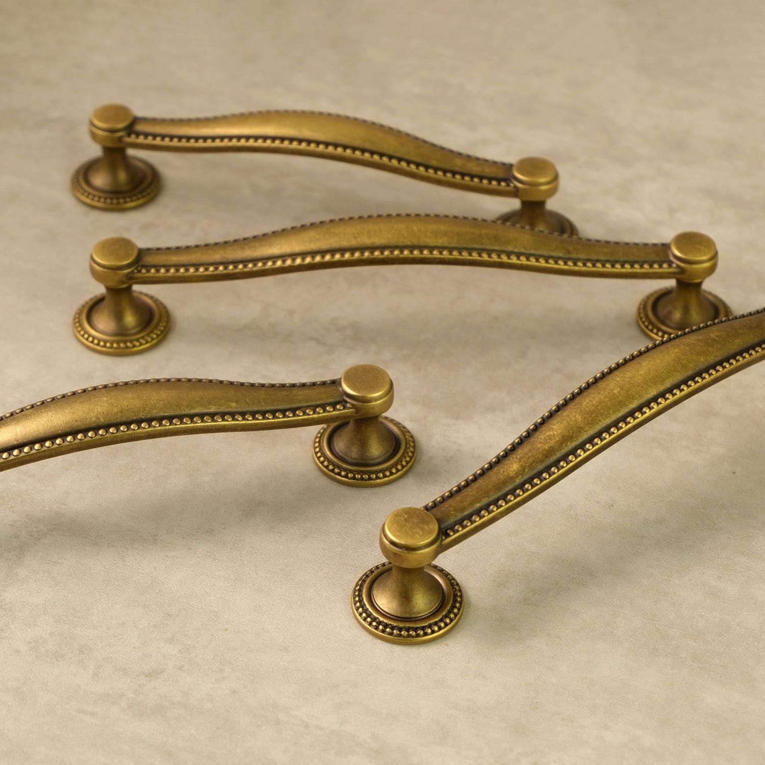 Curved Aged Brass Cabinet Pulls: Retro Kitchen Cabinet Hardware