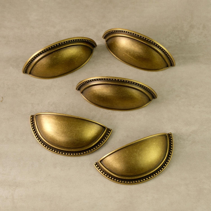 Beaded Antique Brass Cup Pull Handles: Retro Kitchen Drawer Hardware