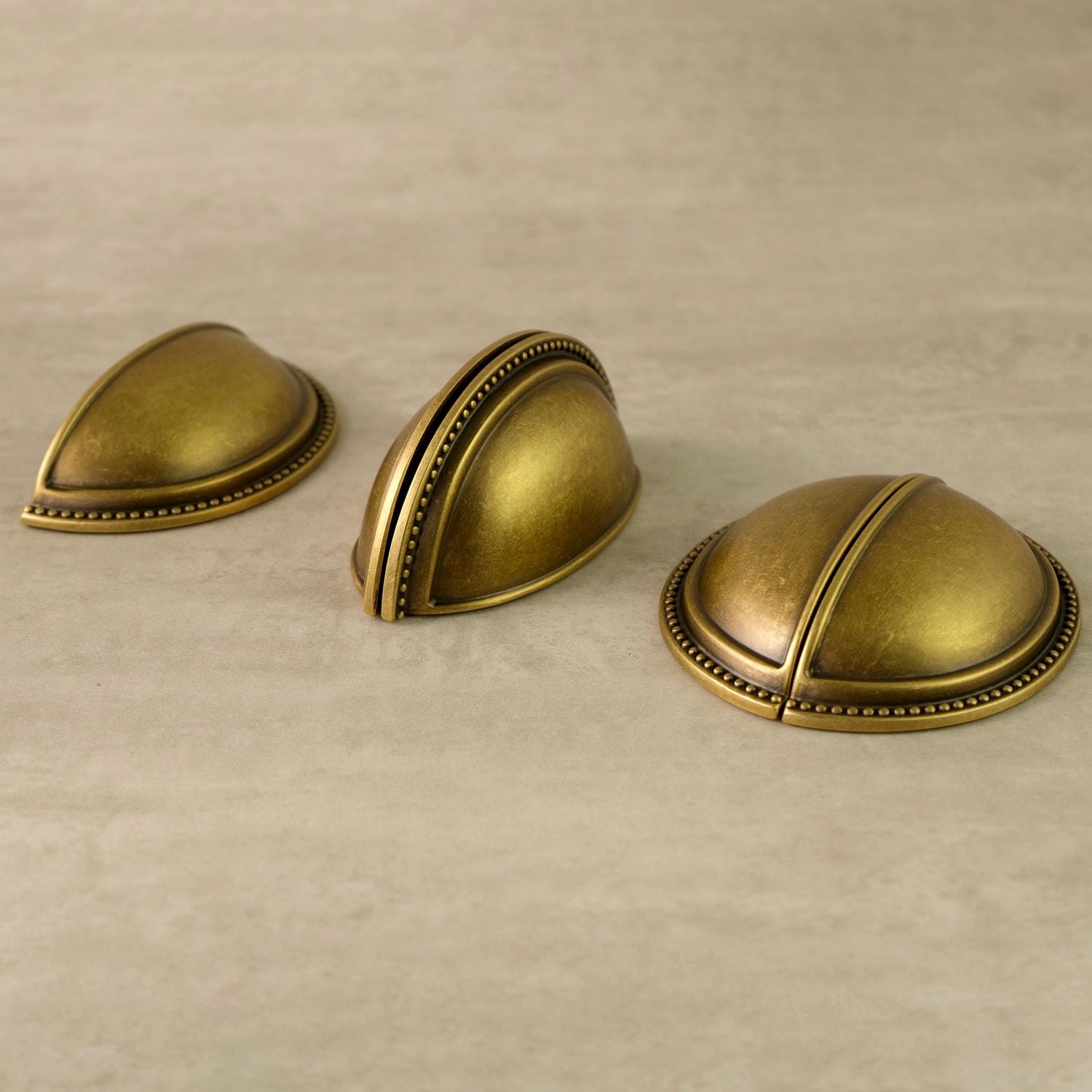 Beaded Antique Brass Cup Pull Handles: Retro Kitchen Drawer Hardware