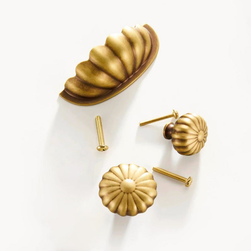 Antique Brass Pumpkin Knobs and Cup Pulls | Vintage Cabinet Hardware