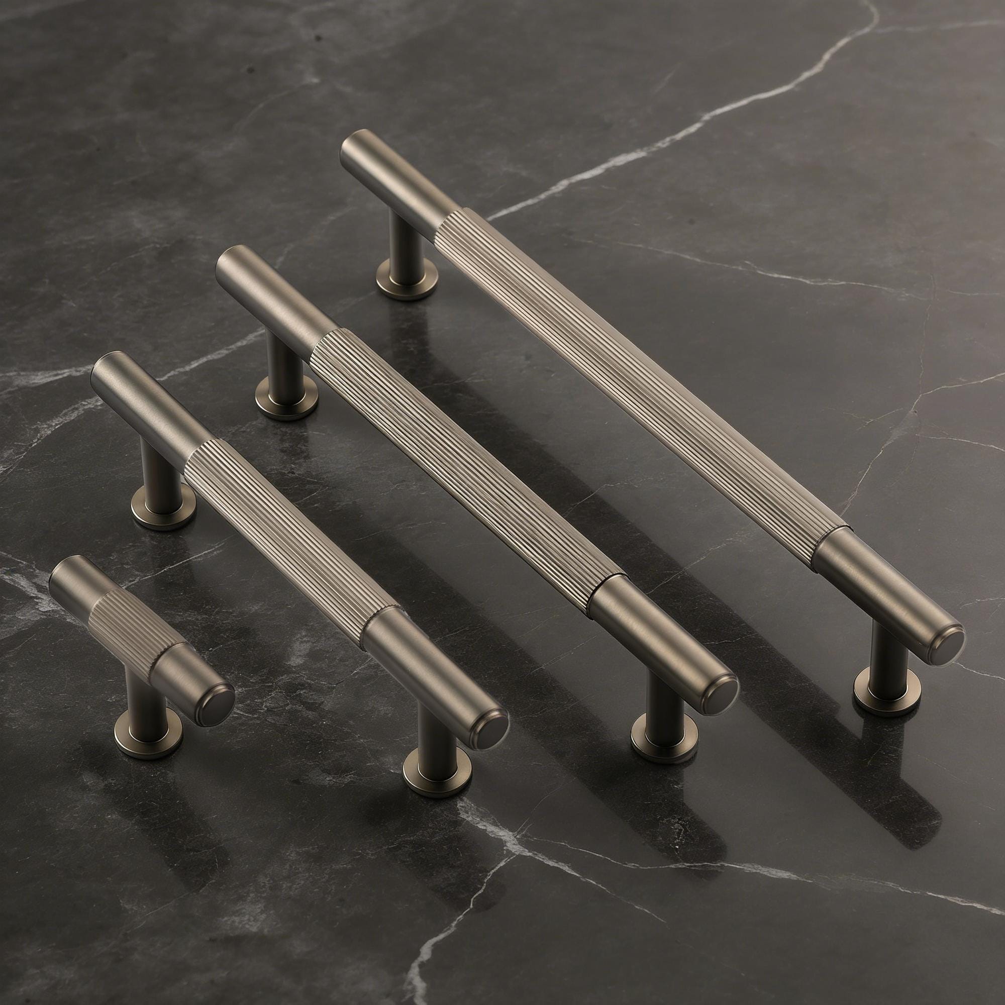 Gunmetal Gray Linear Pulls, Aged Antique Brass Handles, Kitchen Cabinet Hardware, Modern Drawer Handles