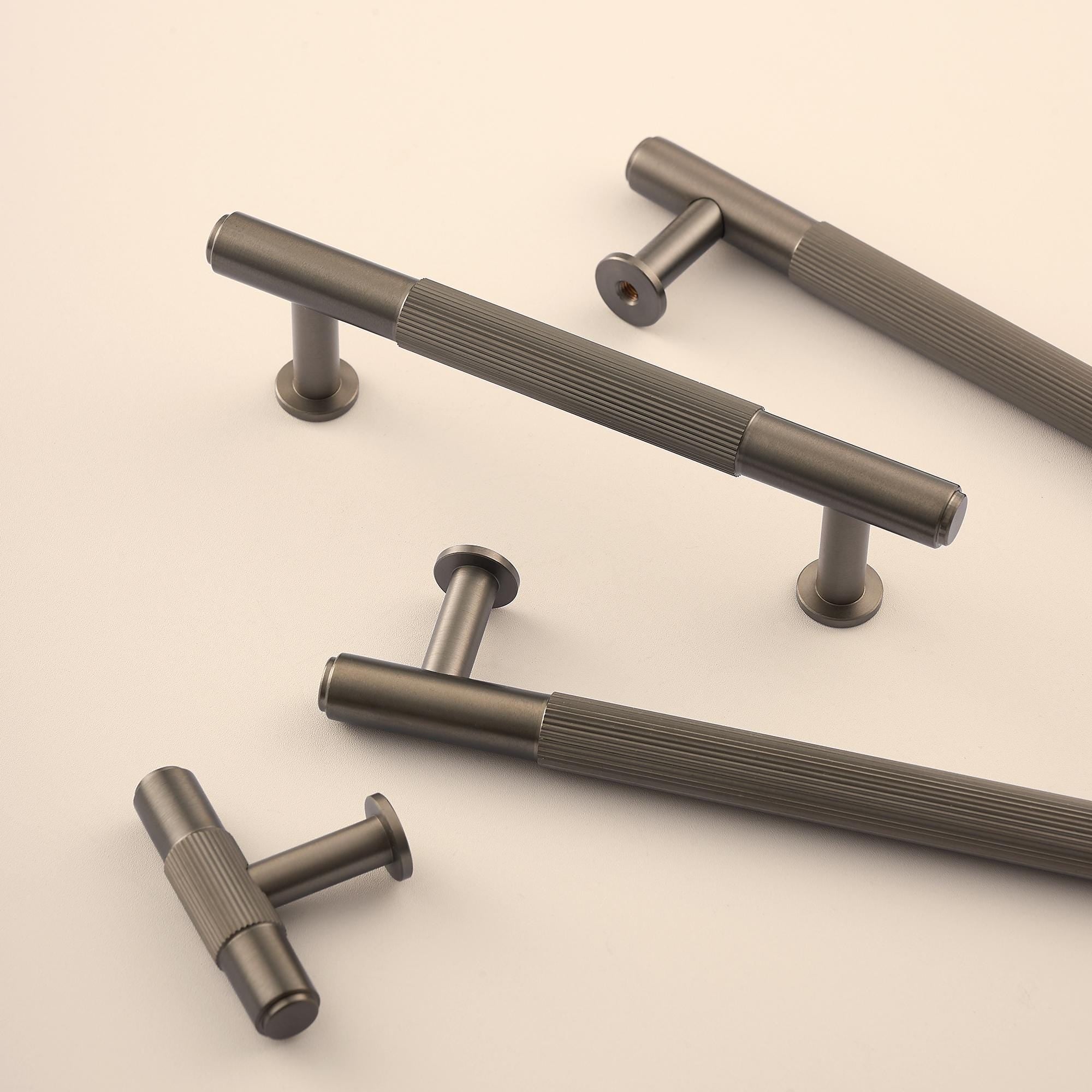 Gunmetal Gray Linear Pulls, Aged Antique Brass Handles, Kitchen Cabinet Hardware, Modern Drawer Handles