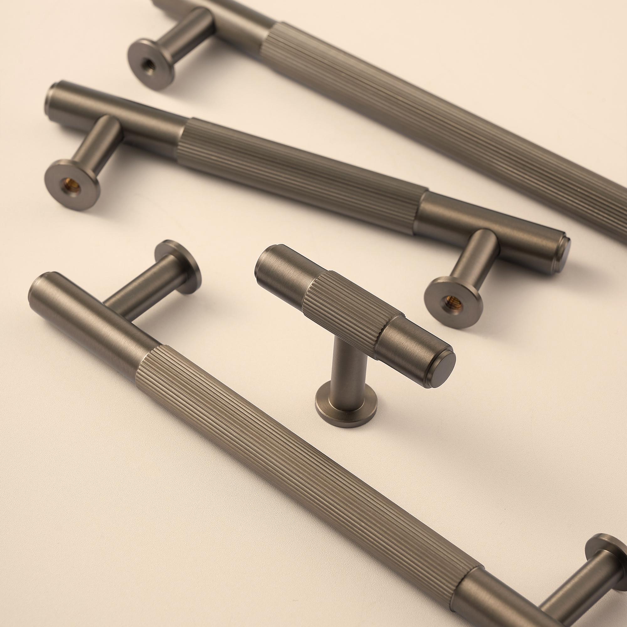 Gunmetal Gray Linear Pulls, Aged Antique Brass Handles, Kitchen Cabinet Hardware, Modern Drawer Handles