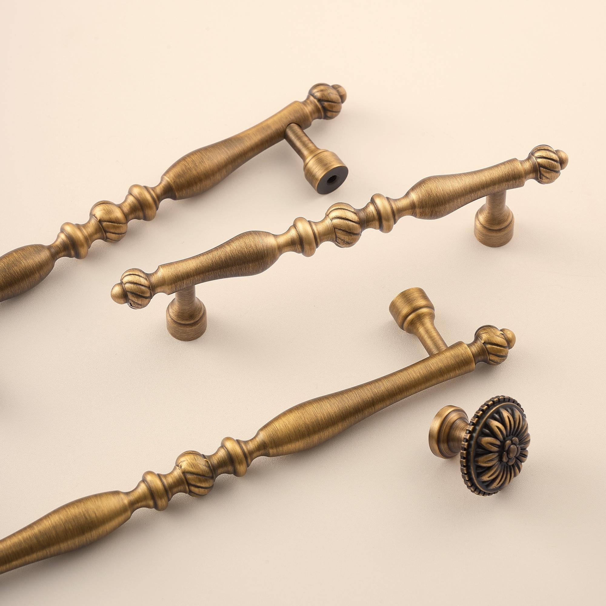 Antique Brass Cabinet Pull Handle, Vintage Turned Drawer Pull, Classic Kitchen Dresser Hardware