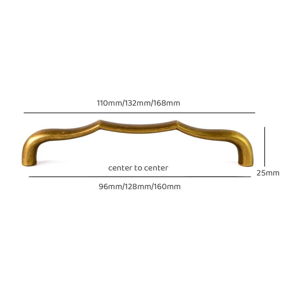 Curved Solid Brass Drawer Pulls, Antique Brass Cabinet Handles, Minimal Vintage Kitchen & Dresser Hardware