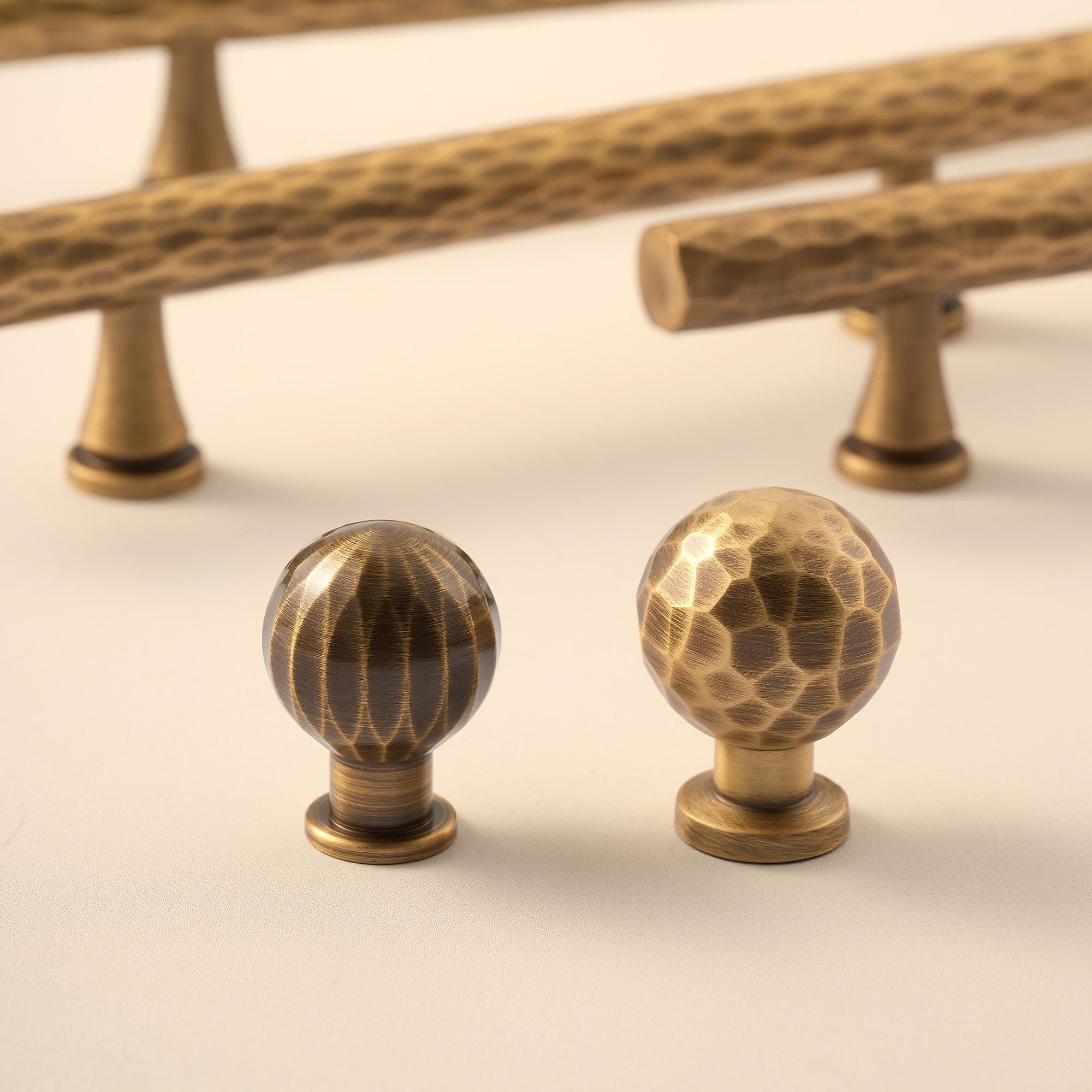 Hammered Antique Brass Cabinet Handles Handmade Vintage Brass Kitchen Pulls