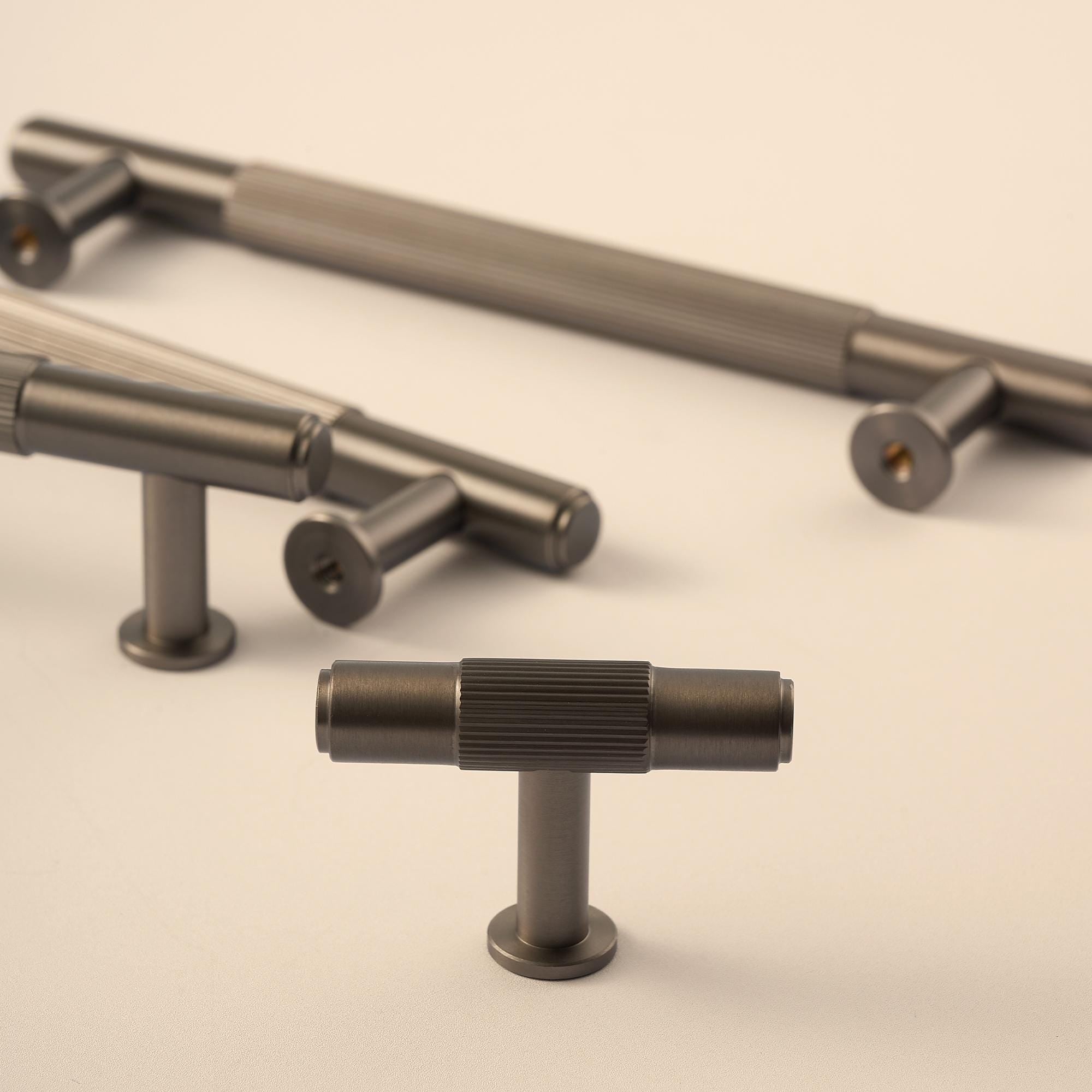Gunmetal Gray Linear Pulls, Aged Antique Brass Handles, Kitchen Cabinet Hardware, Modern Drawer Handles