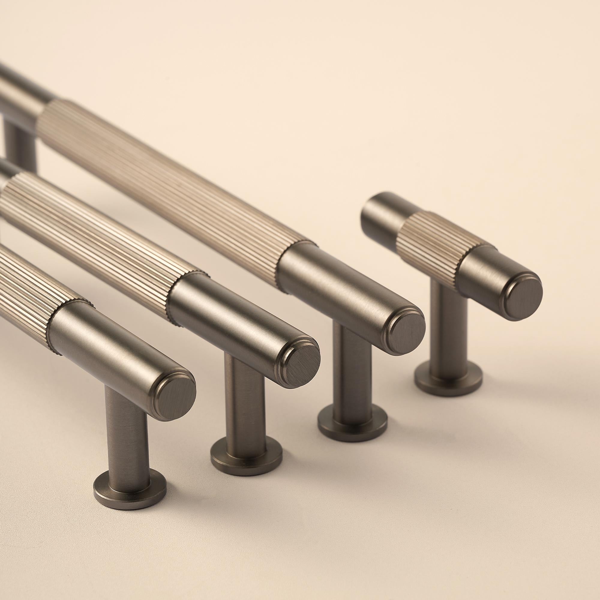 Gunmetal Gray Linear Pulls, Aged Antique Brass Handles, Kitchen Cabinet Hardware, Modern Drawer Handles