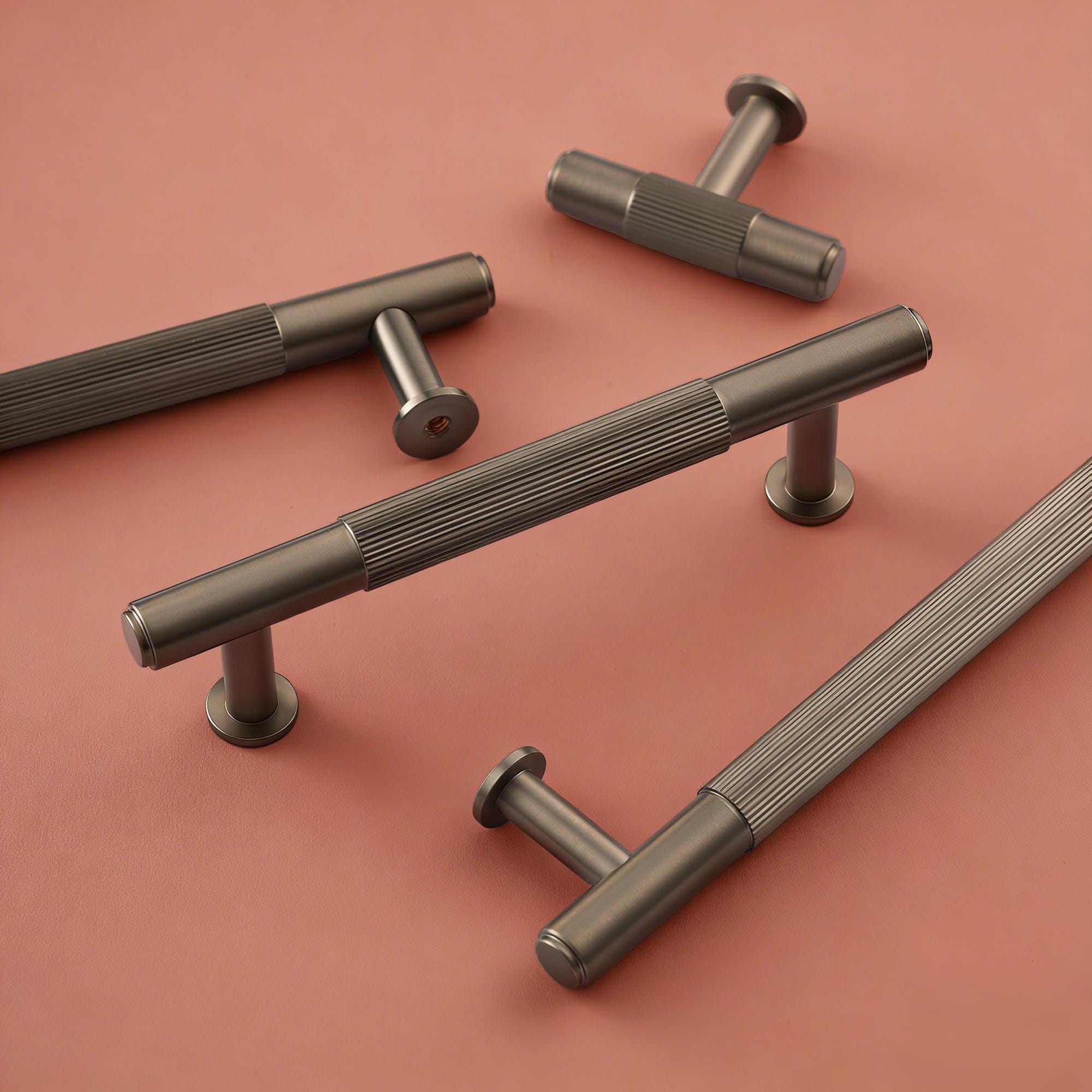 Gunmetal Gray Linear Pulls, Aged Antique Brass Handles, Kitchen Cabinet Hardware, Modern Drawer Handles