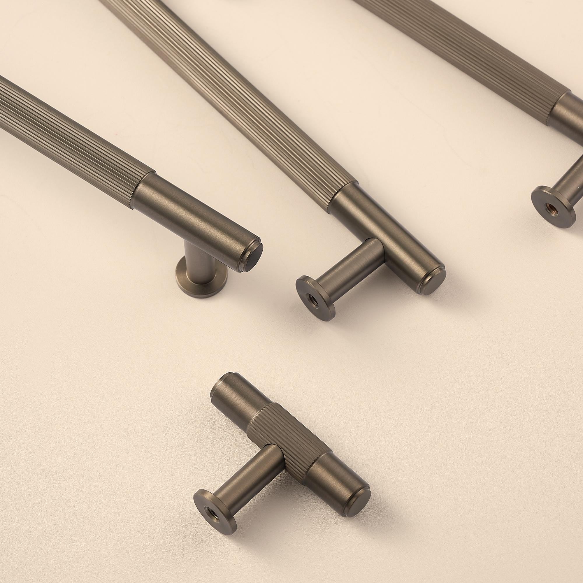 Gunmetal Gray Linear Pulls, Aged Antique Brass Handles, Kitchen Cabinet Hardware, Modern Drawer Handles
