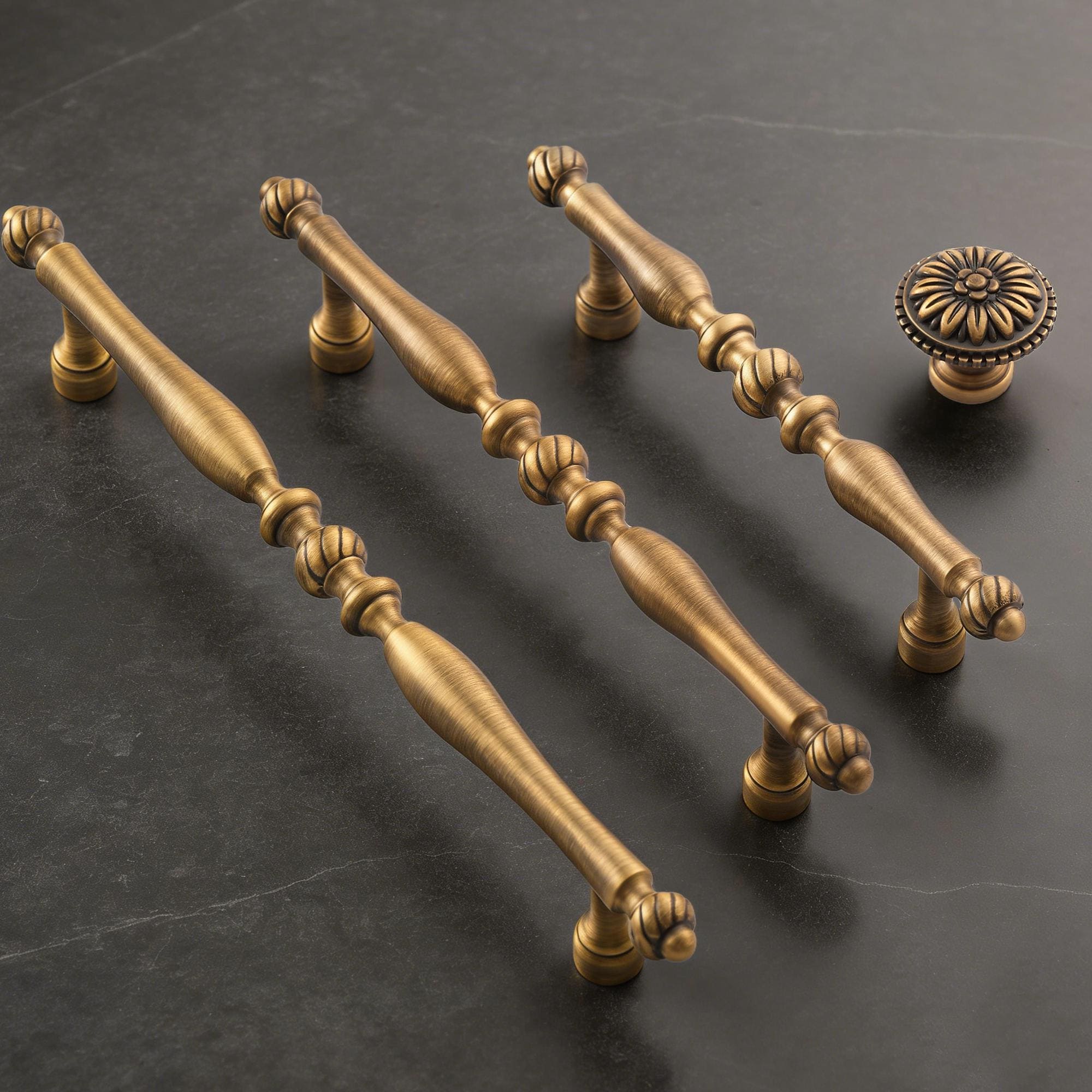 Antique Brass Cabinet Pull Handle, Vintage Turned Drawer Pull, Classic Kitchen Dresser Hardware