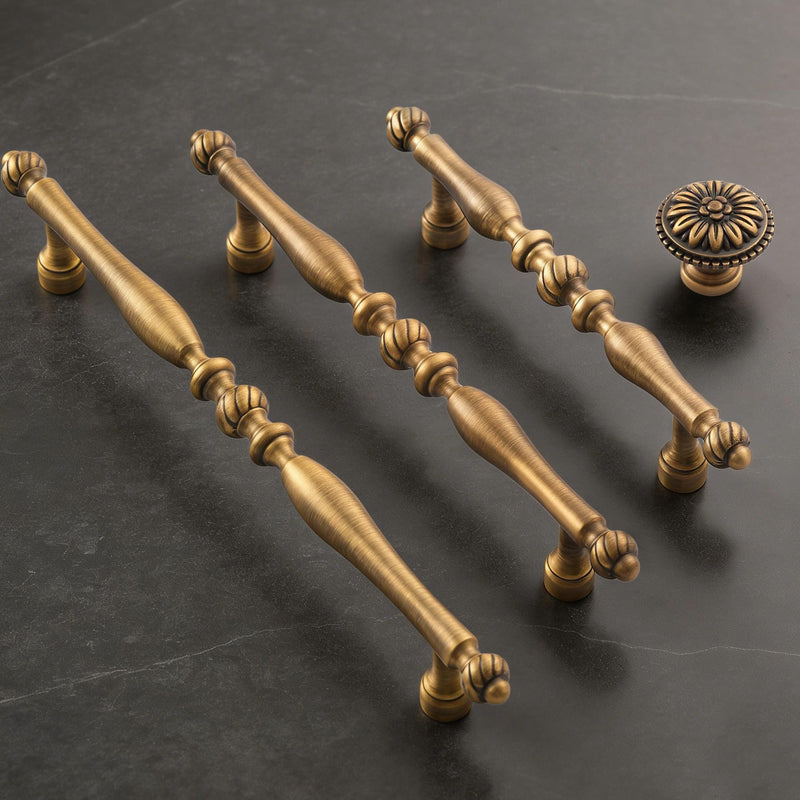 Antique Brass Cabinet Pull Handle, Vintage Turned Drawer Pull, Classic Kitchen Dresser Hardware