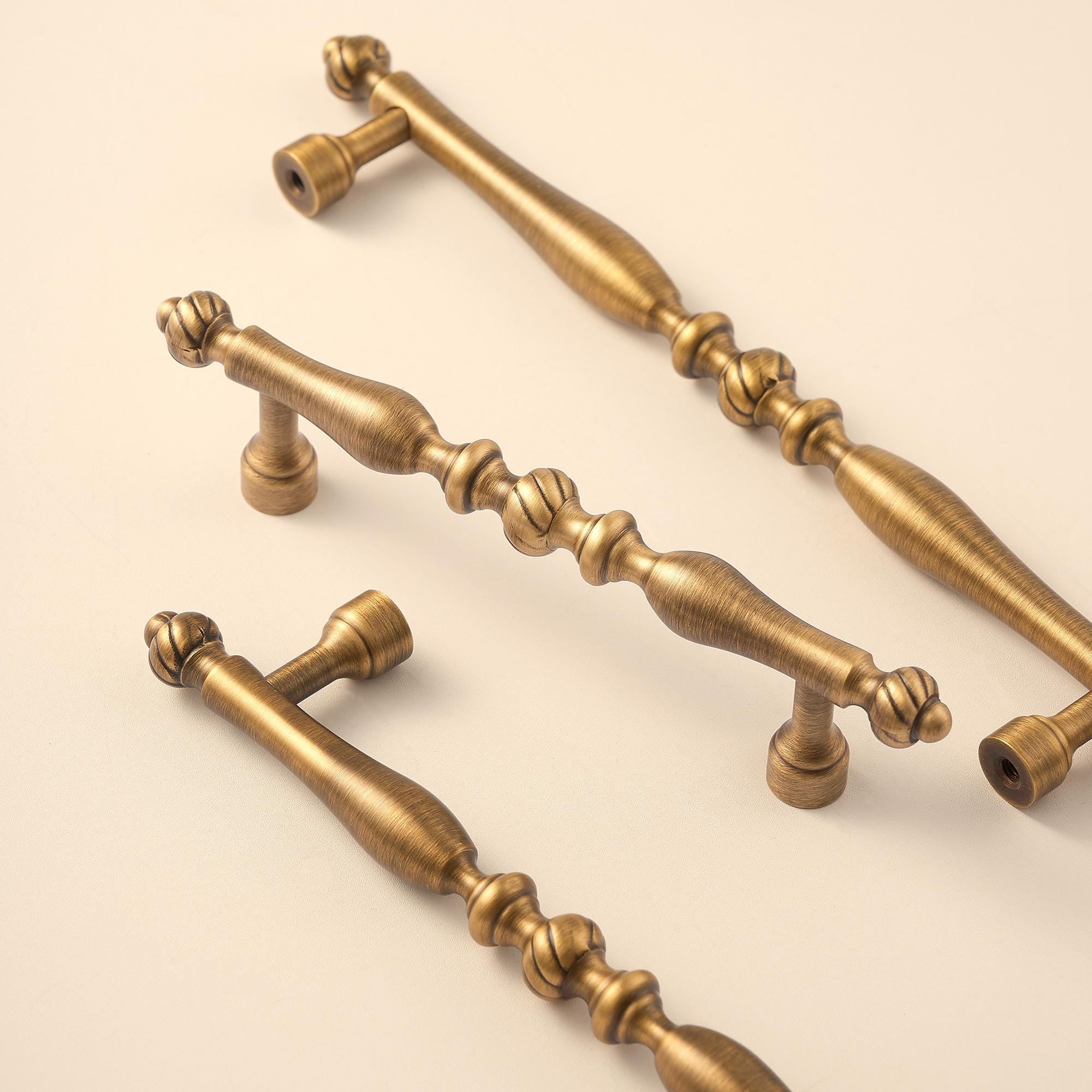 Antique Brass Cabinet Pull Handle, Vintage Turned Drawer Pull, Classic Kitchen Dresser Hardware