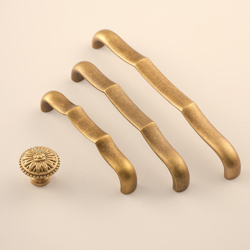 Curved Solid Brass Drawer Pulls, Antique Brass Cabinet Handles, Minimal Vintage Kitchen & Dresser Hardware