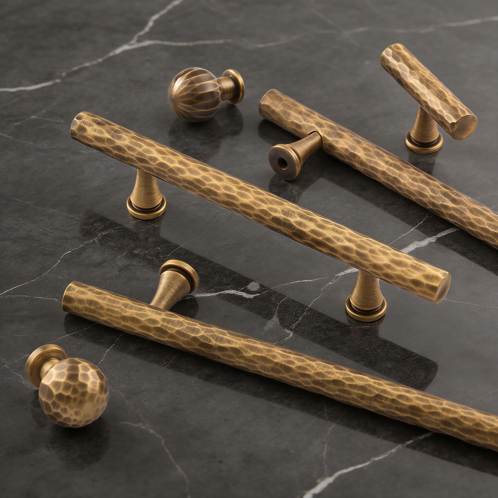 Hammered Antique Brass Cabinet Handles Handmade Vintage Brass Kitchen Pulls