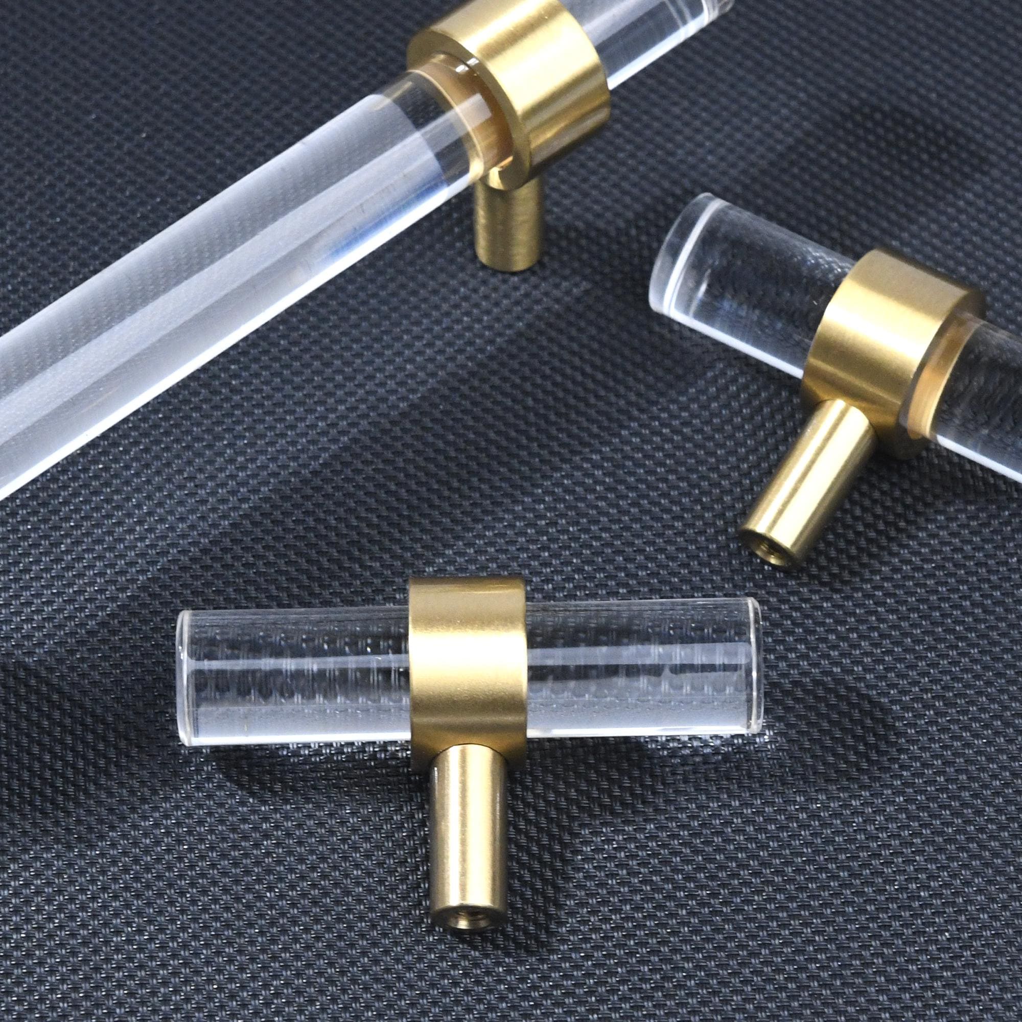 Champagne Crystal Cabinet Pulls, Solid Brass Gold Base, Modern Kitchen Drawer Hardware
