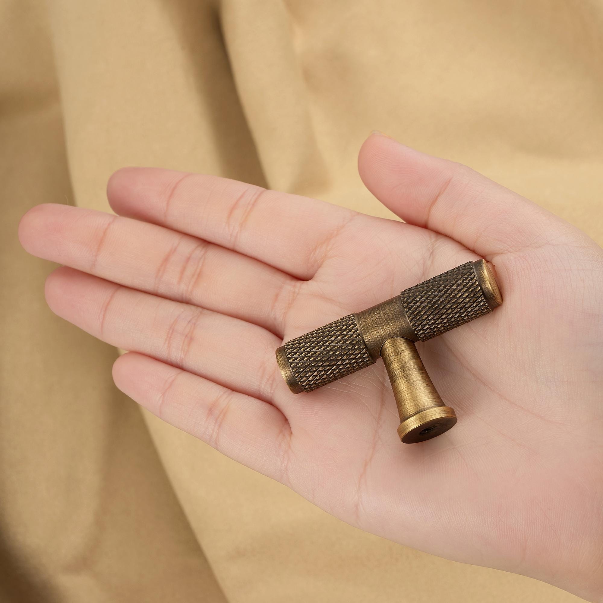Antique Brass Knurled Drawer Pull, Industrial Cabinet Handle