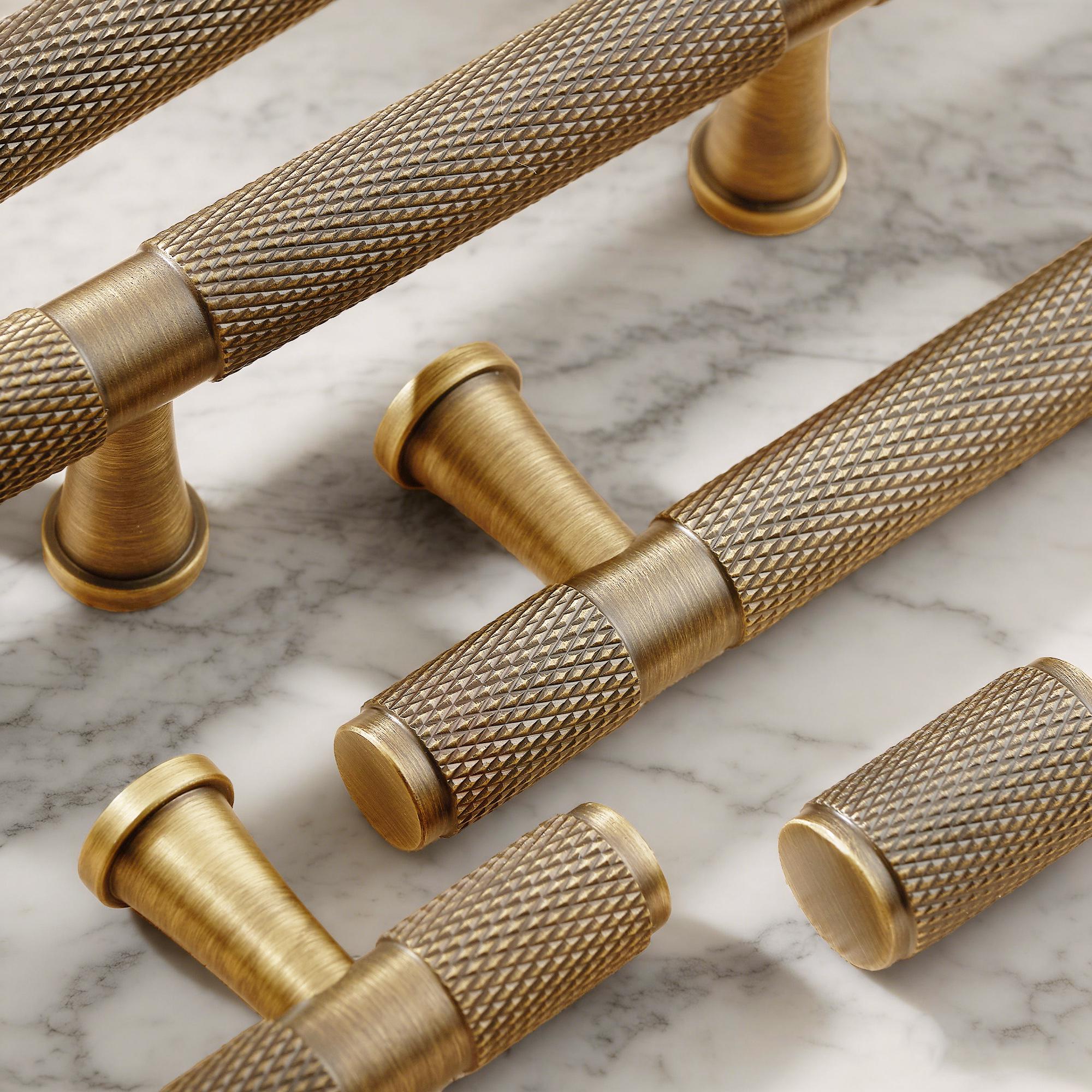 Antique Brass Knurled Drawer Pull, Industrial Cabinet Handle
