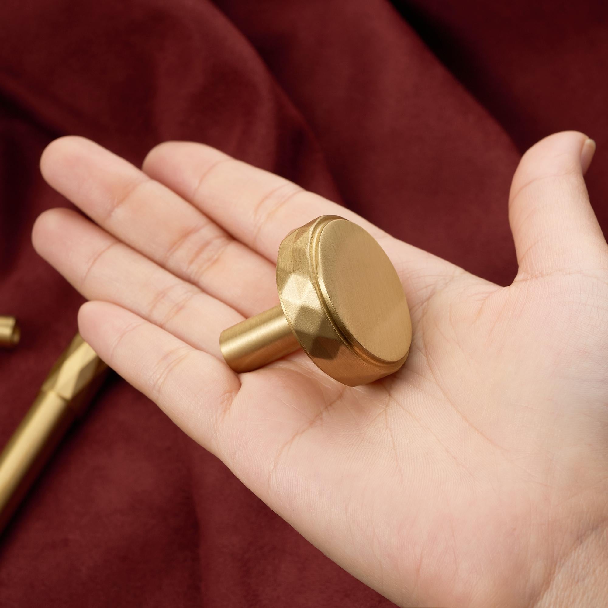 Faceted Brass Cabinet Pull, Brushed Gold Drawer Handle, Modern Kitchen Cabinet Hardware