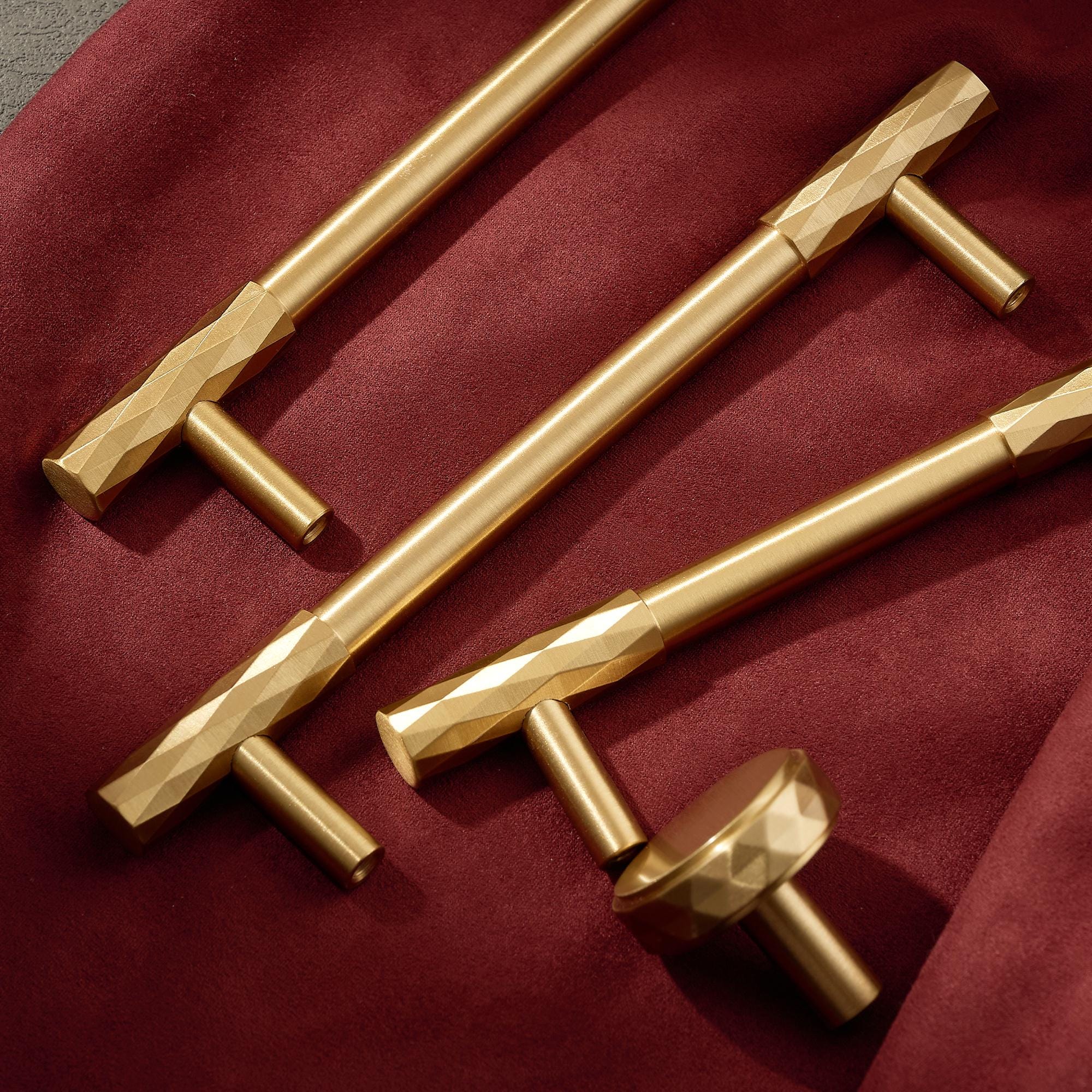 Faceted Brass Cabinet Pull, Brushed Gold Drawer Handle, Modern Kitchen Cabinet Hardware