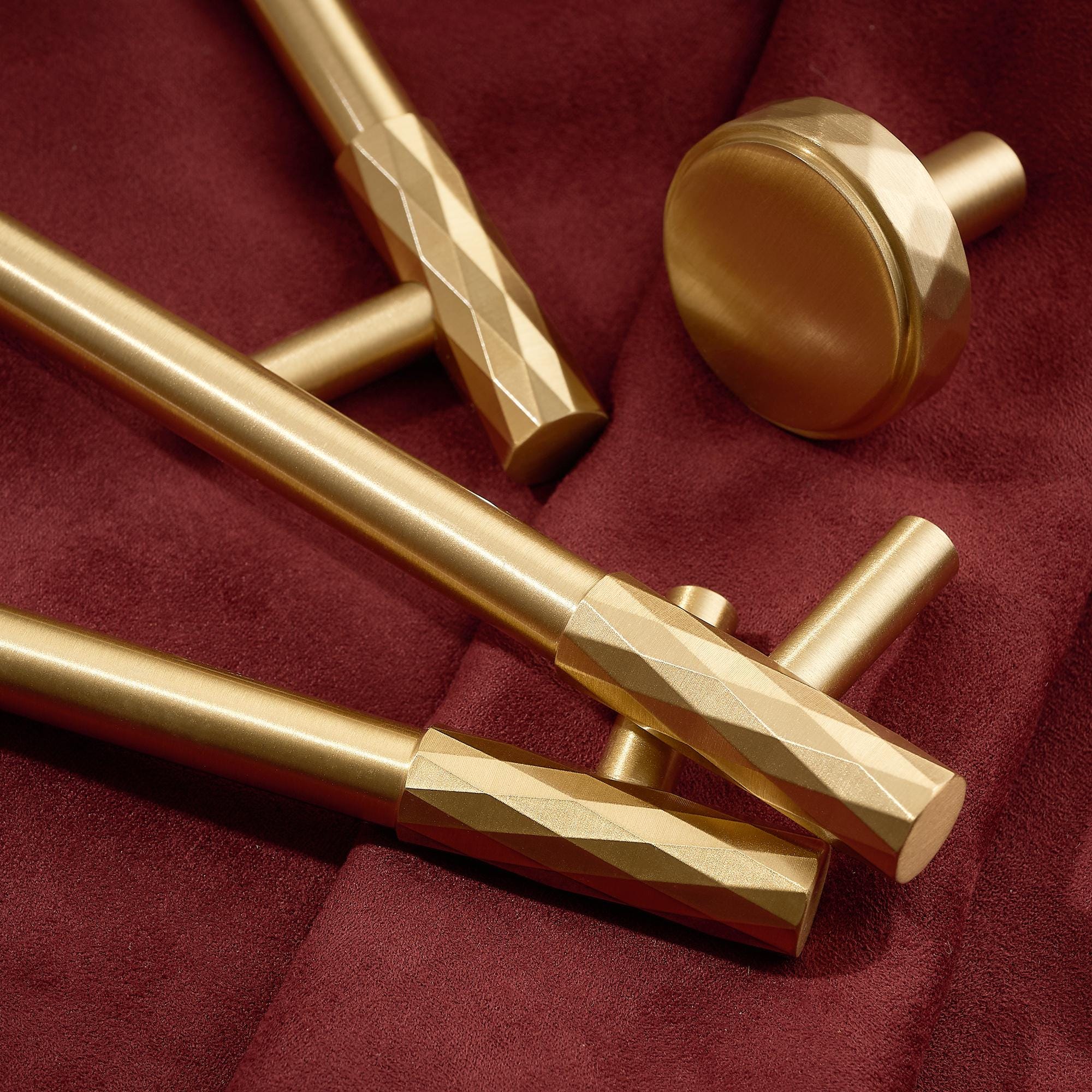 Faceted Brass Cabinet Pull, Brushed Gold Drawer Handle, Modern Kitchen Cabinet Hardware