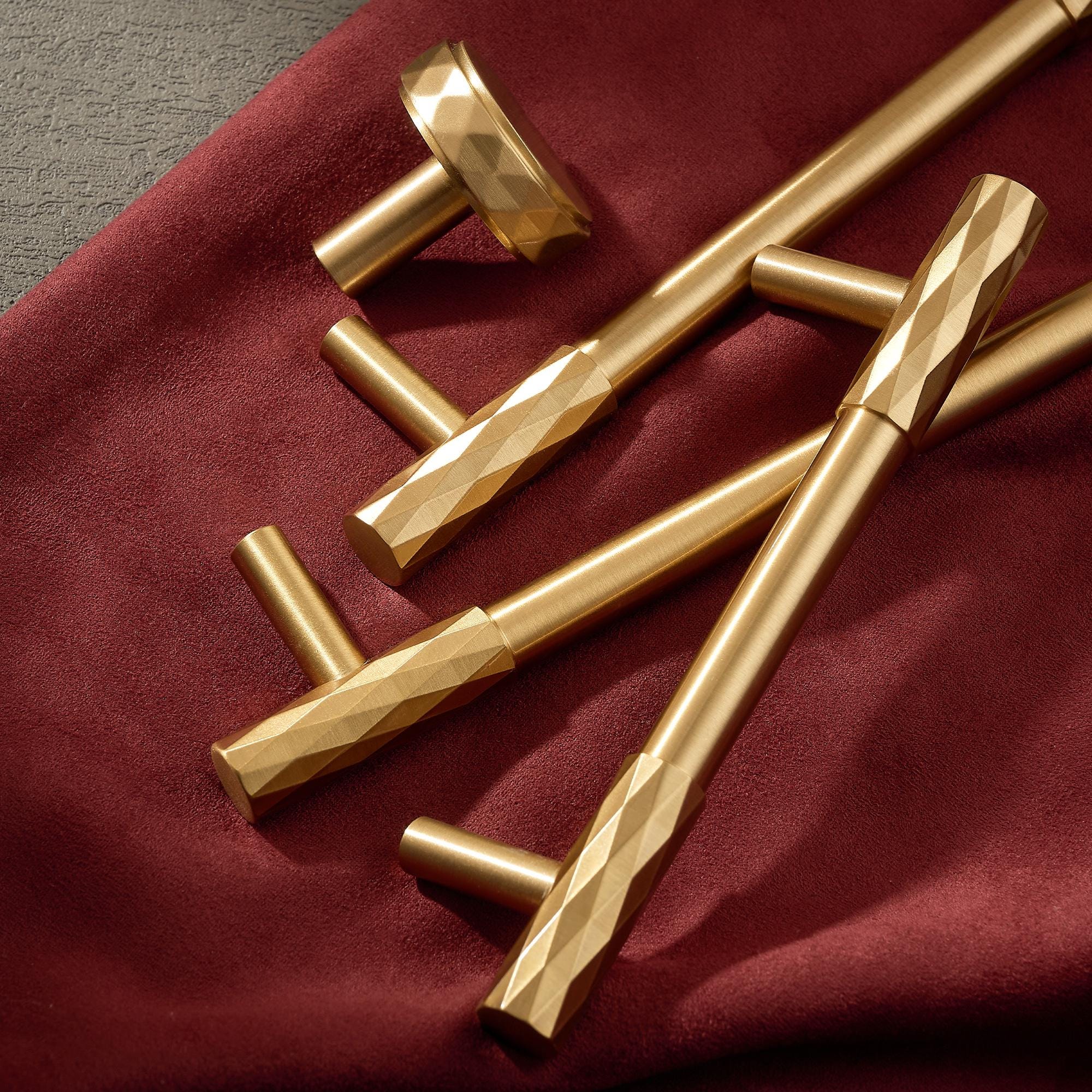 Faceted Brass Cabinet Pull, Brushed Gold Drawer Handle, Modern Kitchen Cabinet Hardware