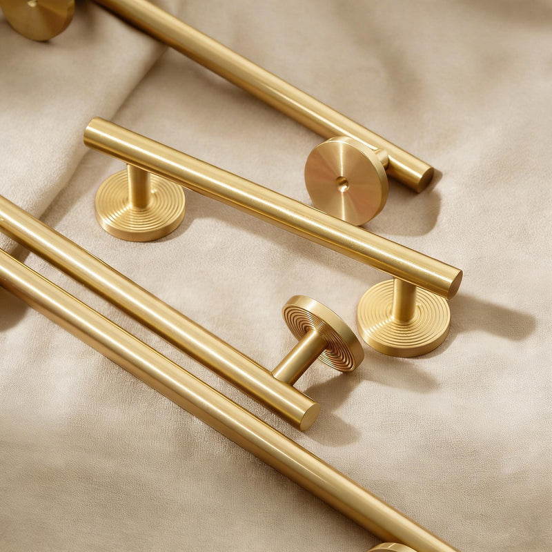 Modern Brass Bar Pull, Gold Cabinet Handle with Round Base