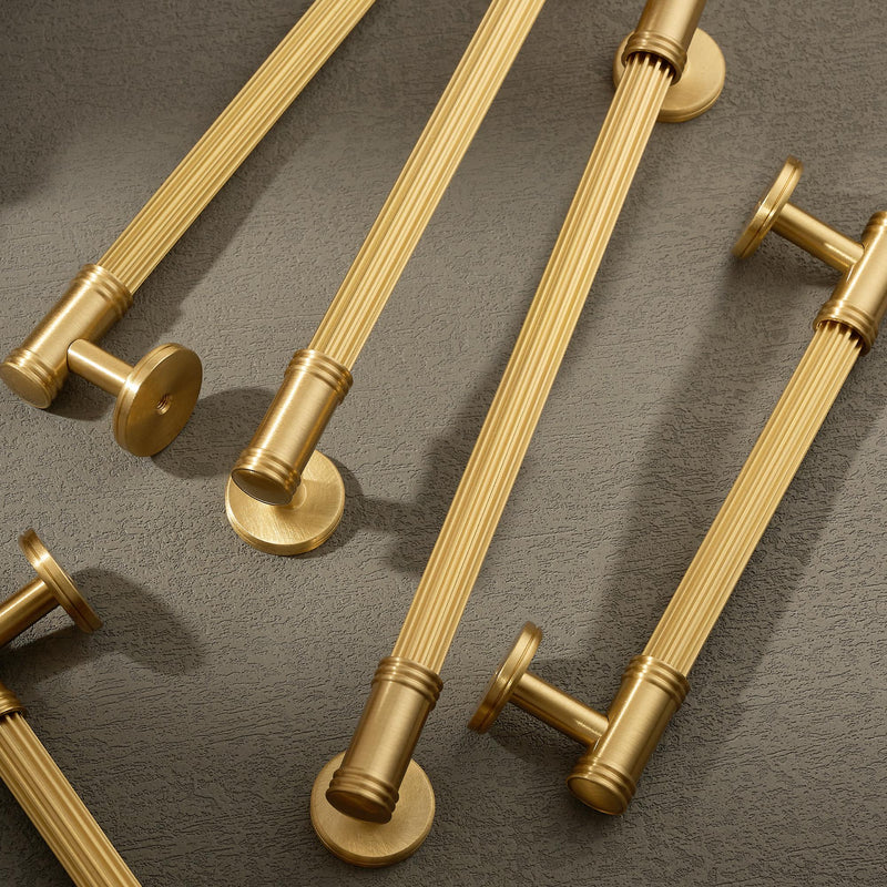 Fluted Brass Cabinet Pull, Brushed Gold Drawer Handle, Modern Kitchen Hardware
