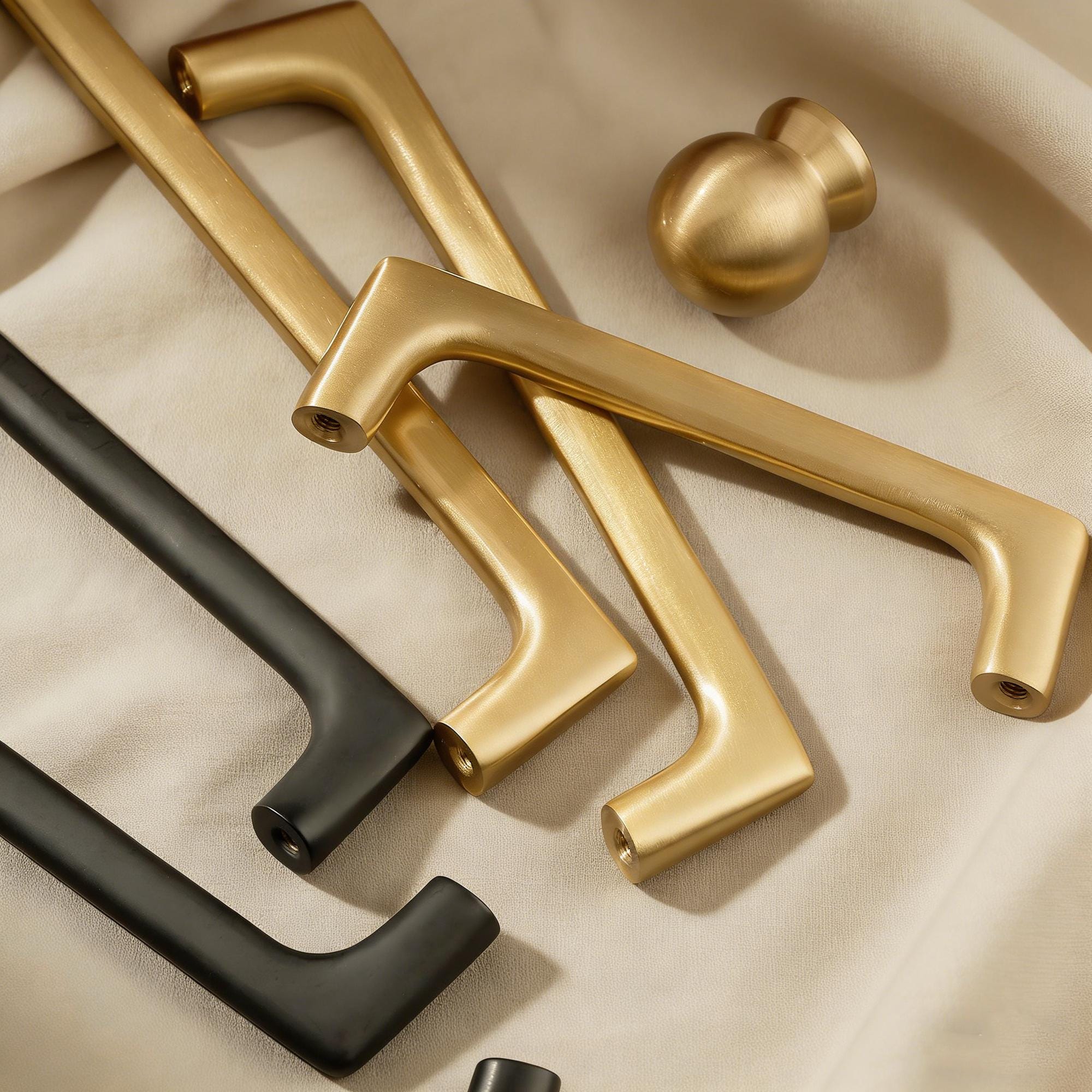 Modern L Shape Cabinet Pull, Solid Brass Drawer Handle, Minimalist Kitchen Hardware