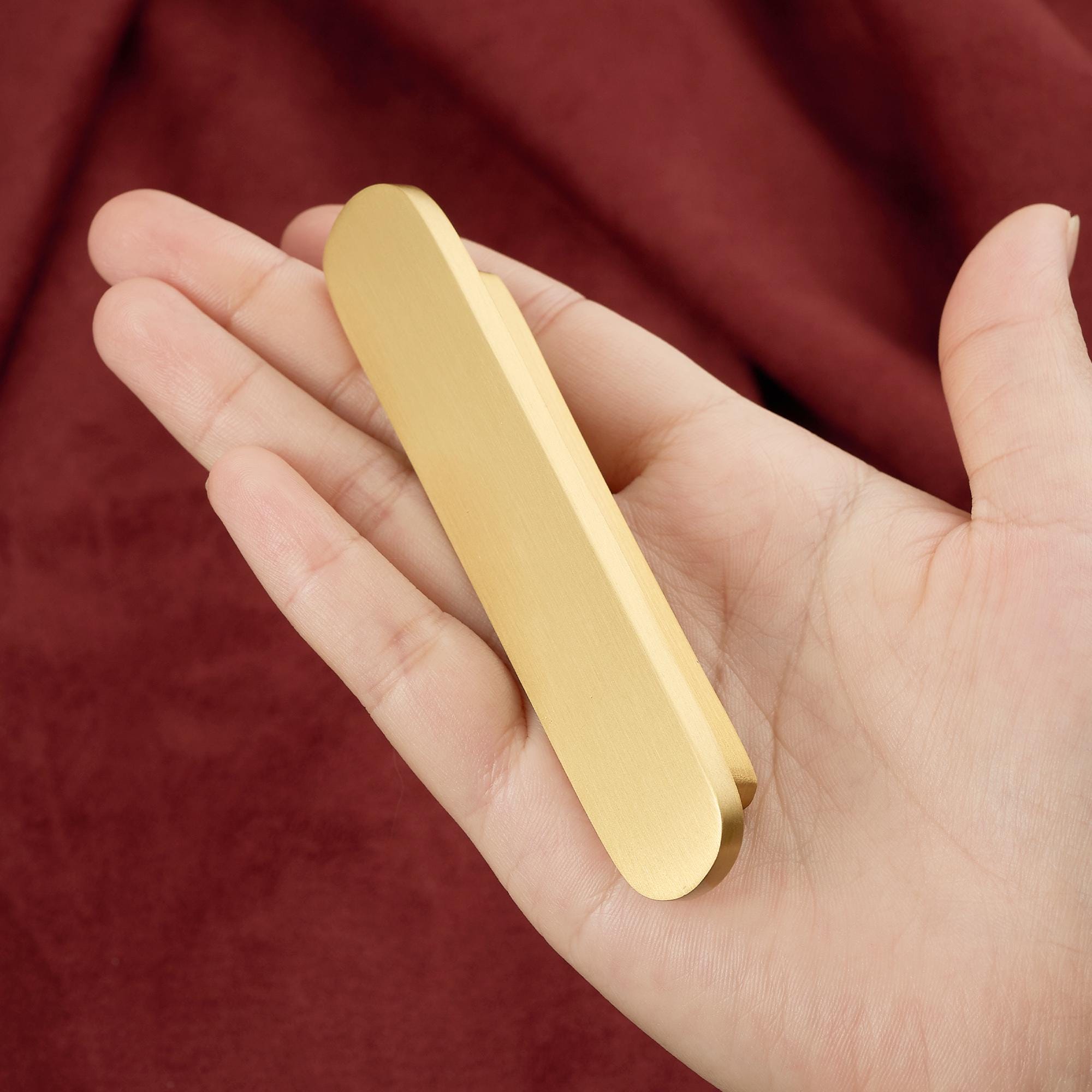 Brushed Brass Edge Pull, Modern Minimalist Cabinet Hardware, Solid Drawer Pull