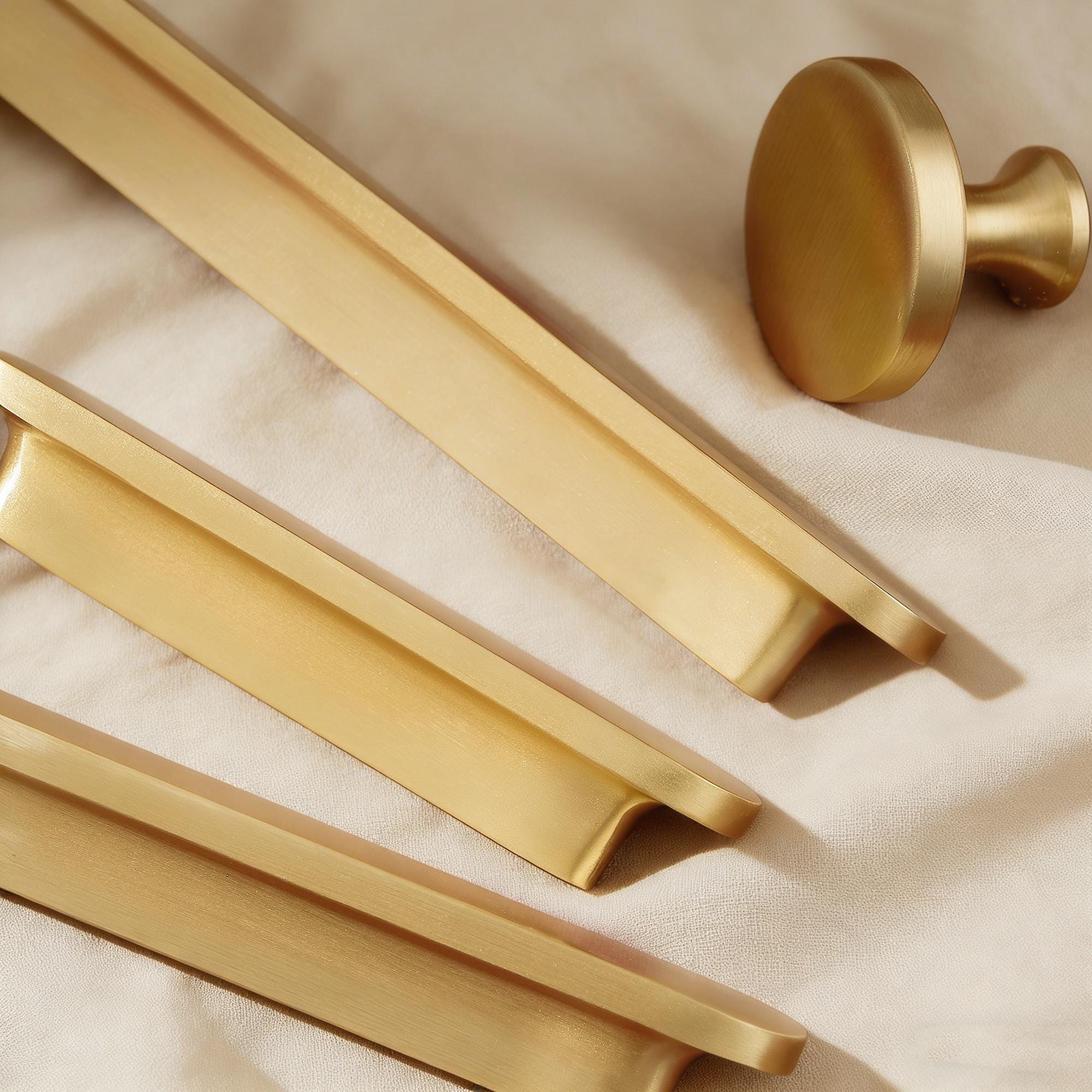 Brushed Brass Edge Pull, Modern Minimalist Cabinet Hardware, Solid Drawer Pull