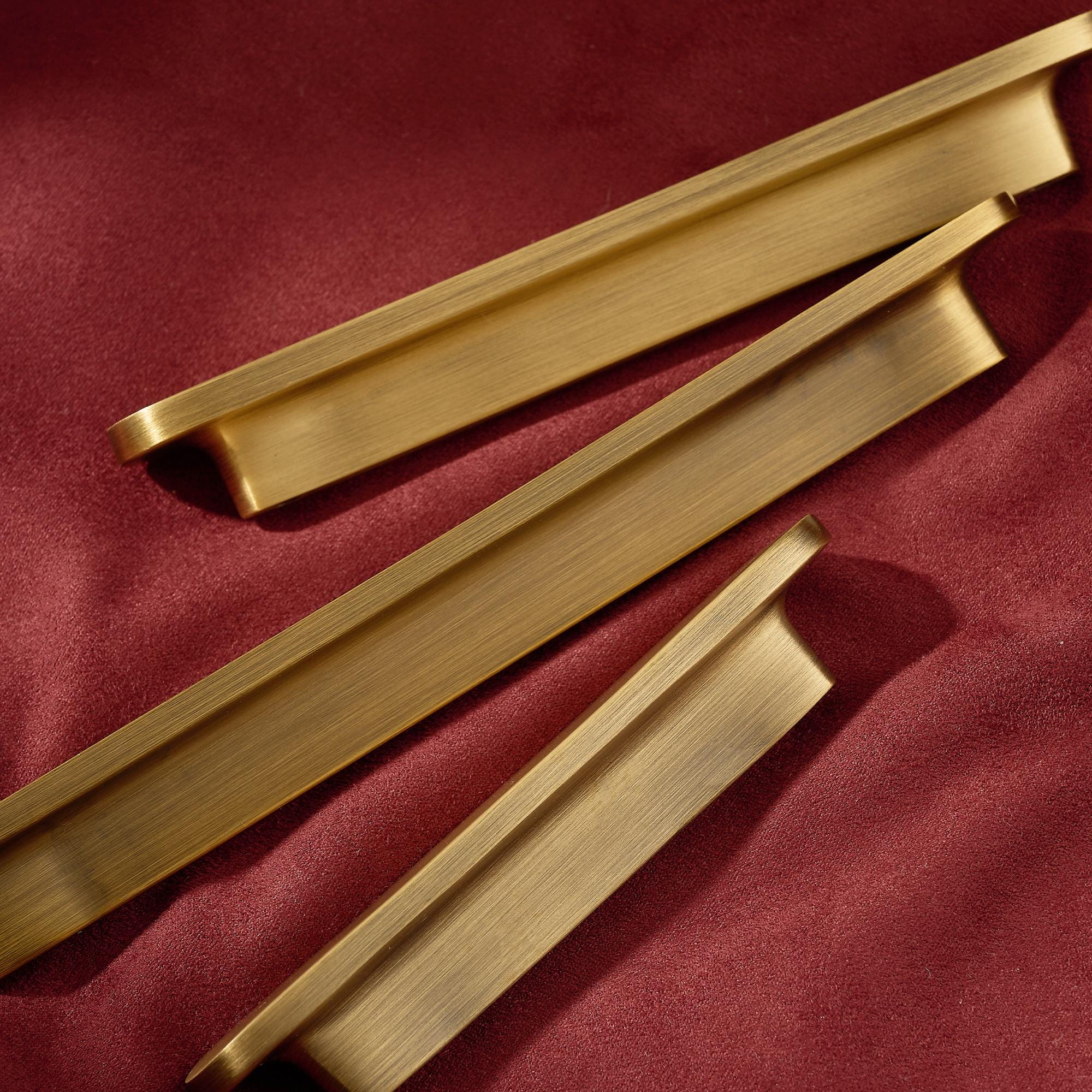 Brushed Brass Edge Pull, Modern Minimalist Cabinet Hardware, Solid Drawer Pull