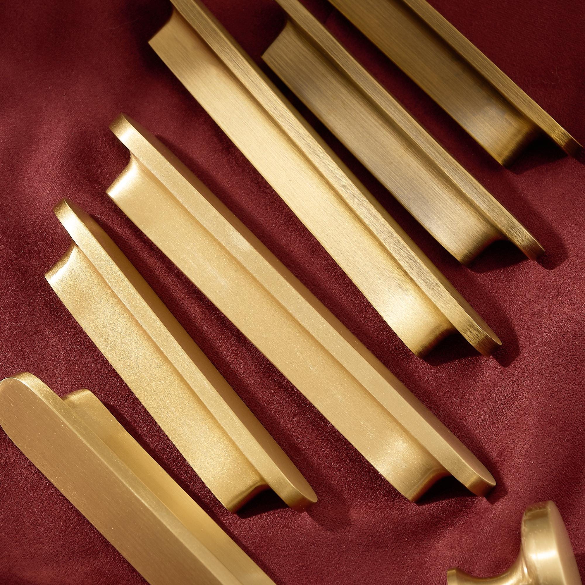 Brushed Brass Edge Pull, Modern Minimalist Cabinet Hardware, Solid Drawer Pull