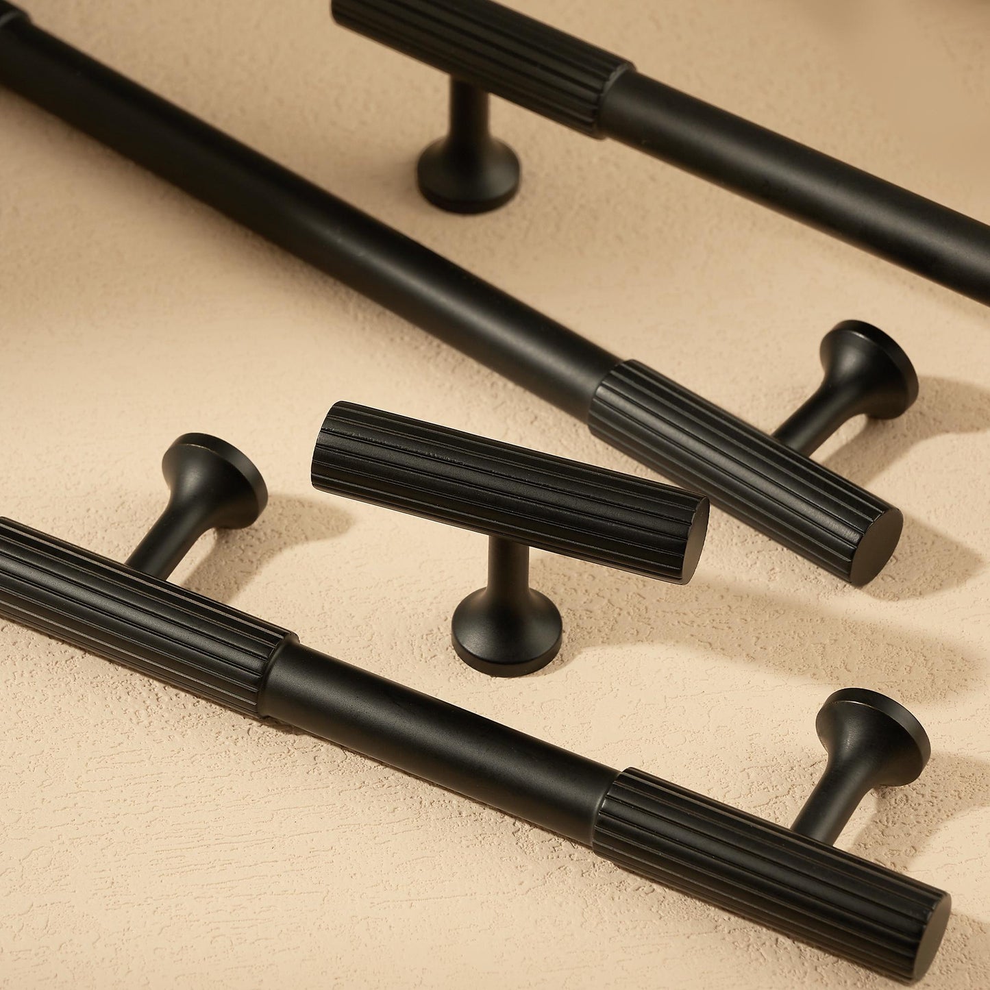 Black Fluted Cabinet Handle, Modern Ribbed Drawer Pull, Minimalist Cabinet Hardware