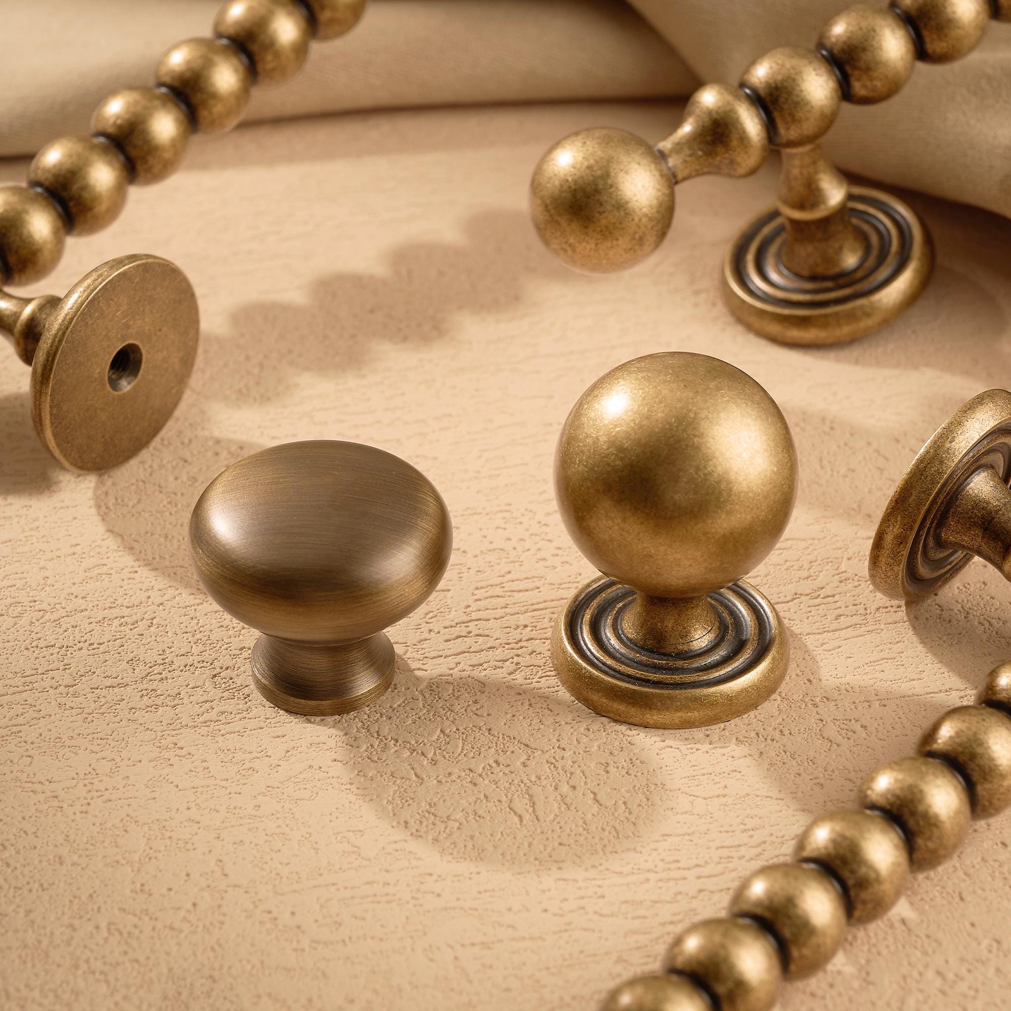 Solid Brass Beaded Cabinet Pull, Antique French Country Drawer Handle