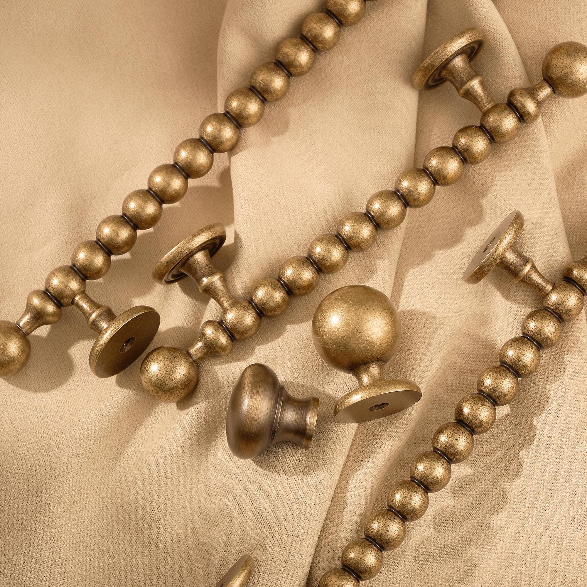Solid Brass Beaded Cabinet Pull, Antique French Country Drawer Handle