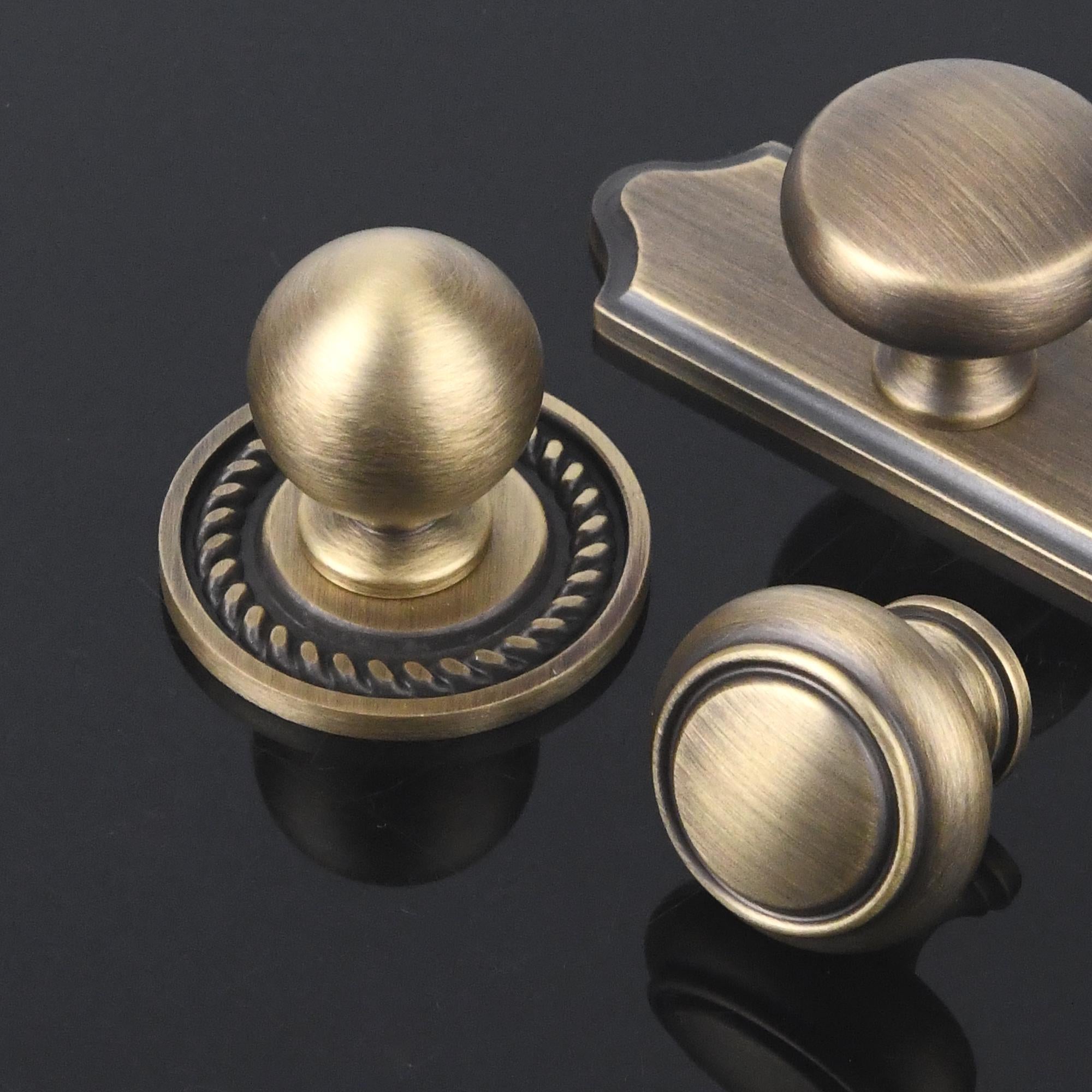 Solid Brass Vintage Cabinet Knob, Round or Long Backplate, Antique Drawer Hardware
