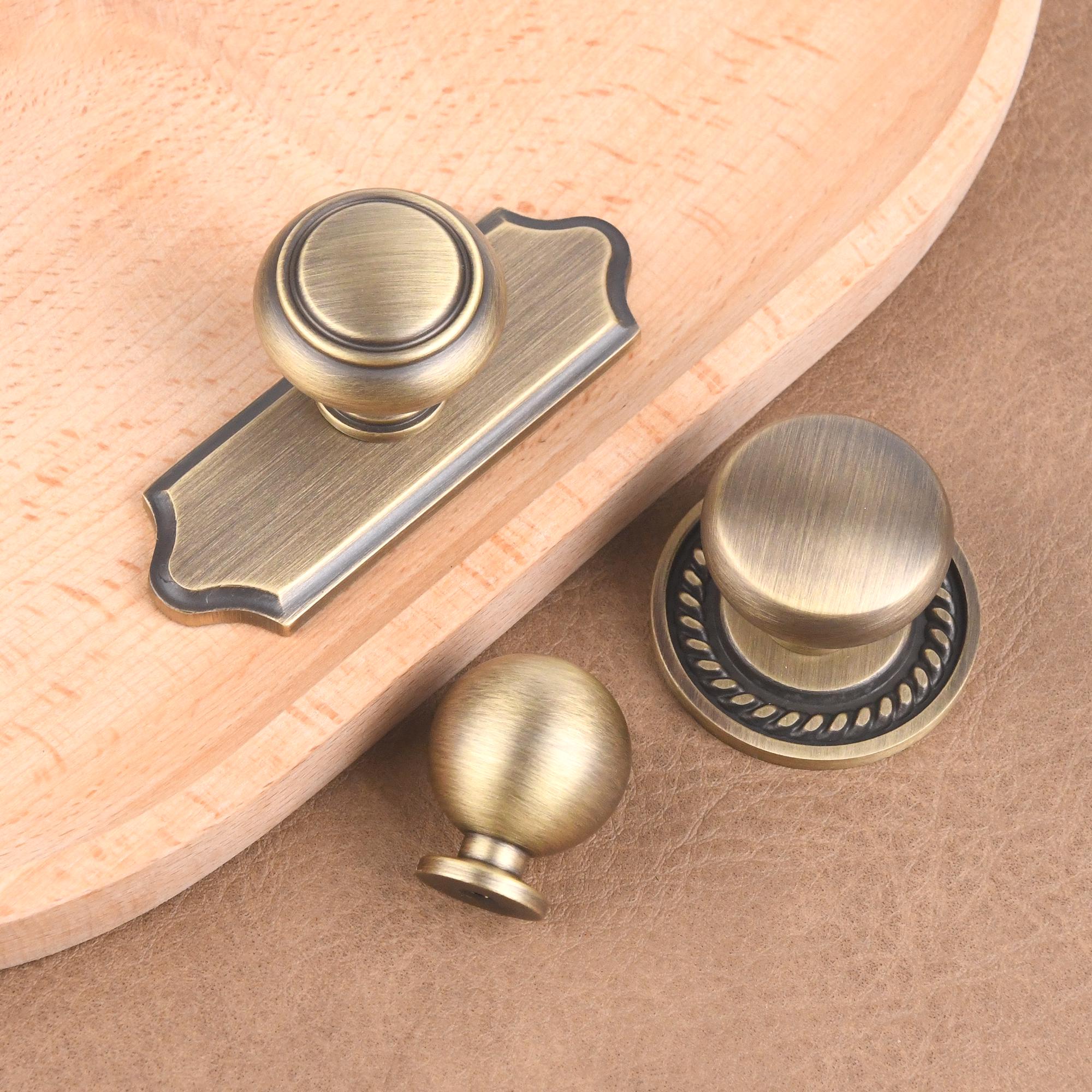 Solid Brass Vintage Cabinet Knob, Round or Long Backplate, Antique Drawer Hardware