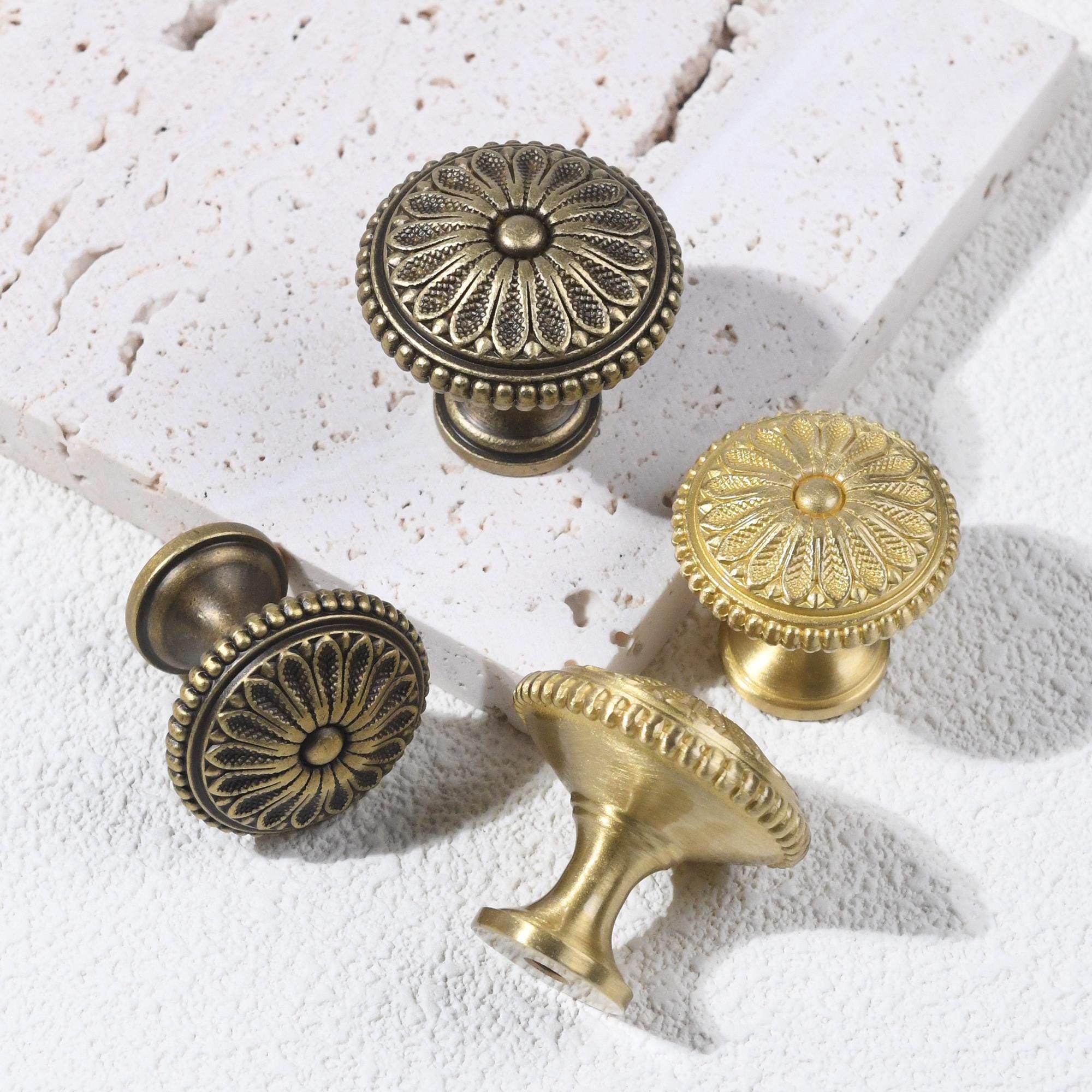 Vintage Floral Brass Cabinet Knob, Antique Brass Drawer Knob, French Style Kitchen Cabinet Hardware, Solid Brass Furniture Knob